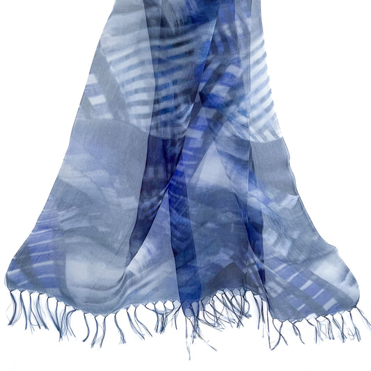 Japanese-made double silk print double silk organza print stole (navy)
