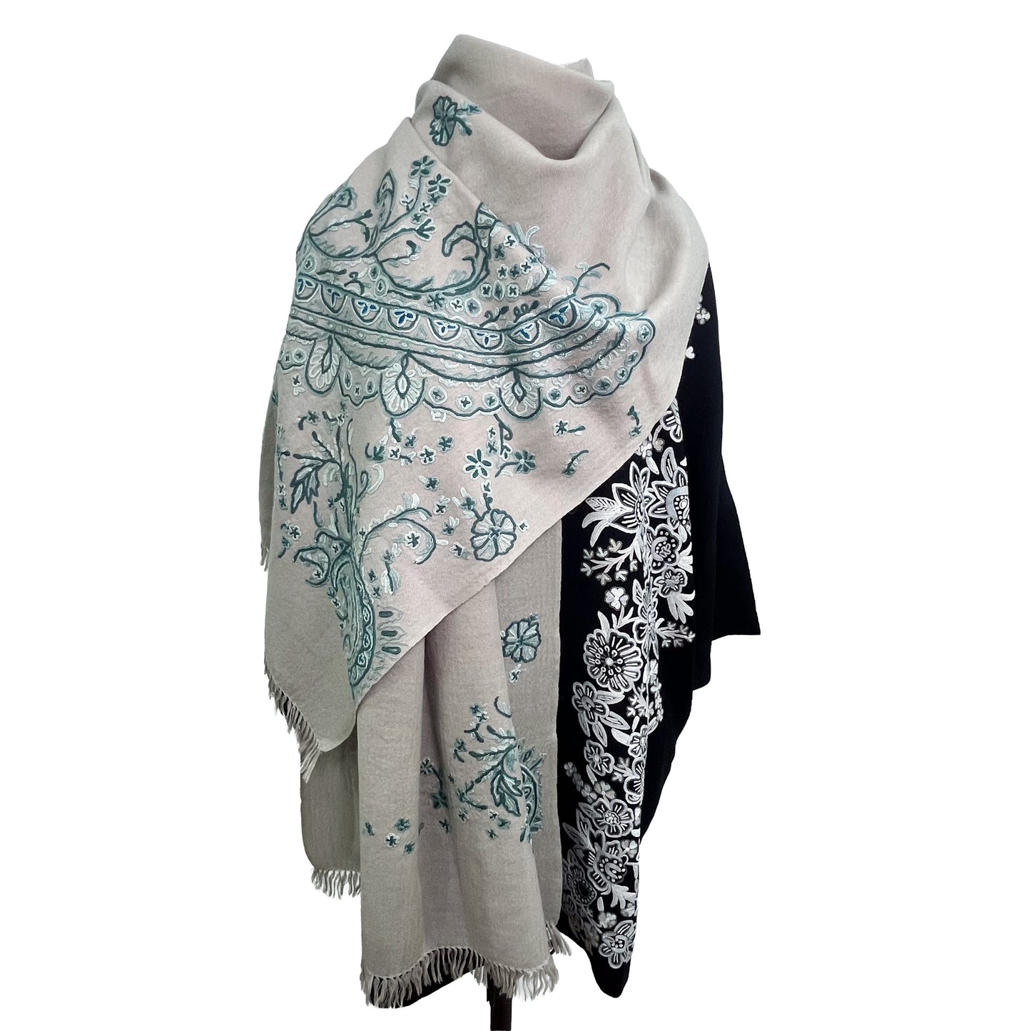 Wool Arly hand embroidered stole 60cm x 200cm (light grey)