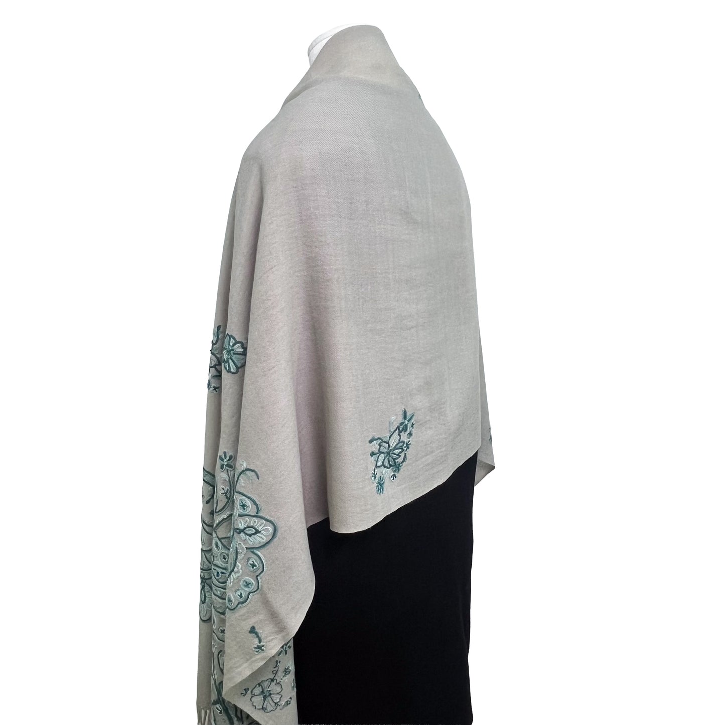 Wool Arly hand embroidered stole 60cm x 200cm (light grey)