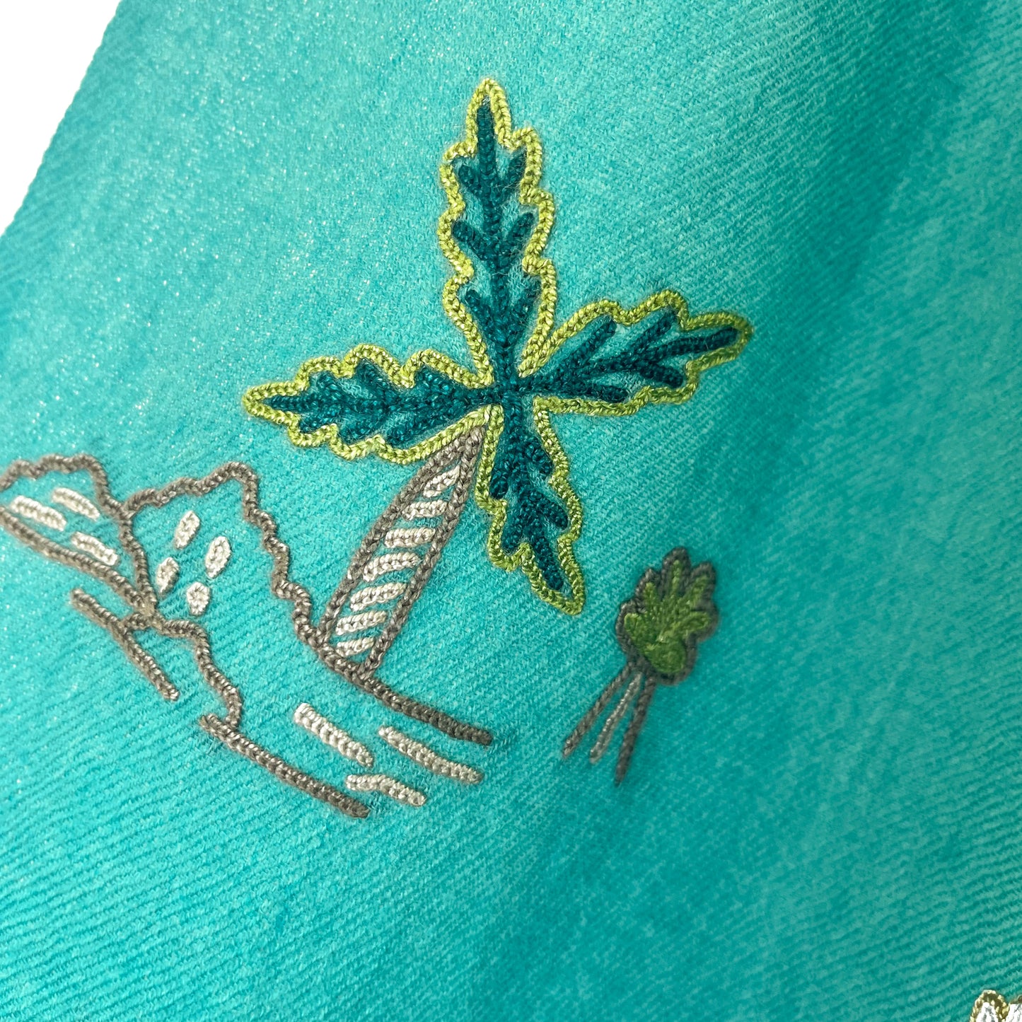 Dinosaur Wool Allie Hand Embroidered Stole (Turquoise)