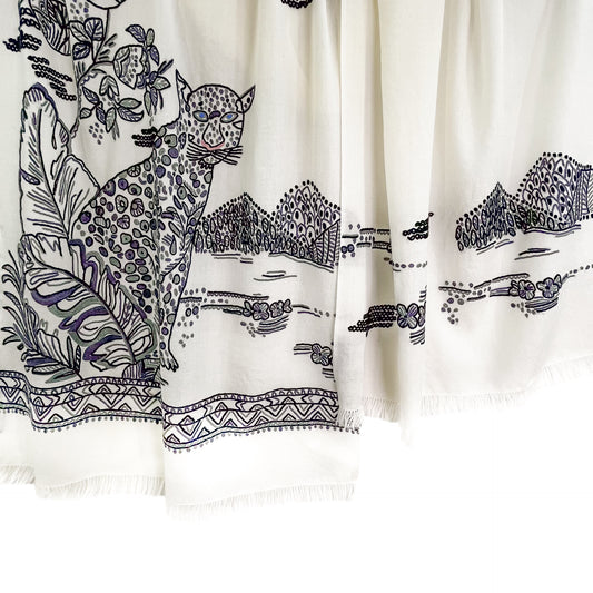 ウール アリー手刺繍ストール (ホワイト/ブラック)