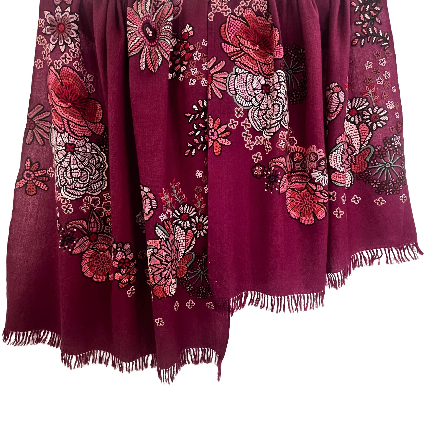 FLOWER MERRY GO ROUND ウール アリー手刺繍ストール (ラディッシュパープル)