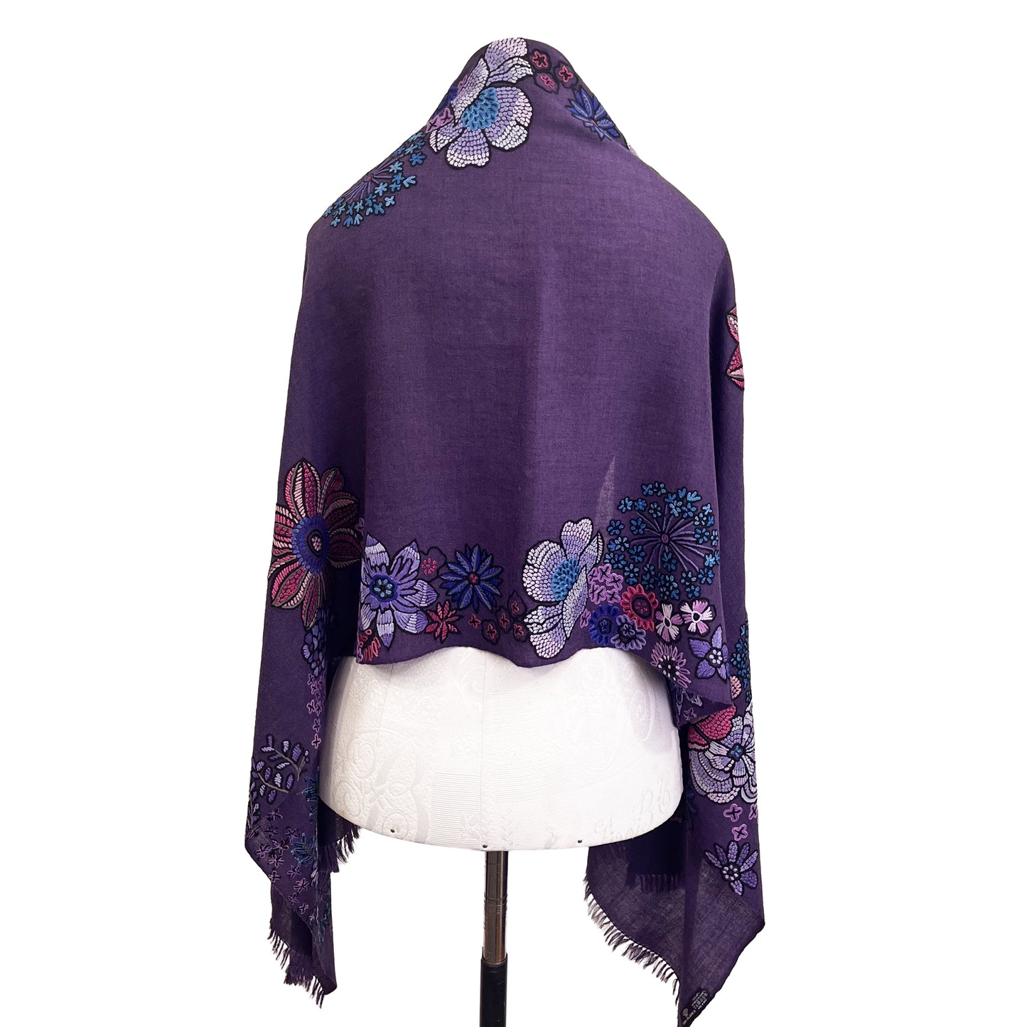 FLOWER MERRY GO ROUND ウール アリー手刺繍ストール (ダークパープル)