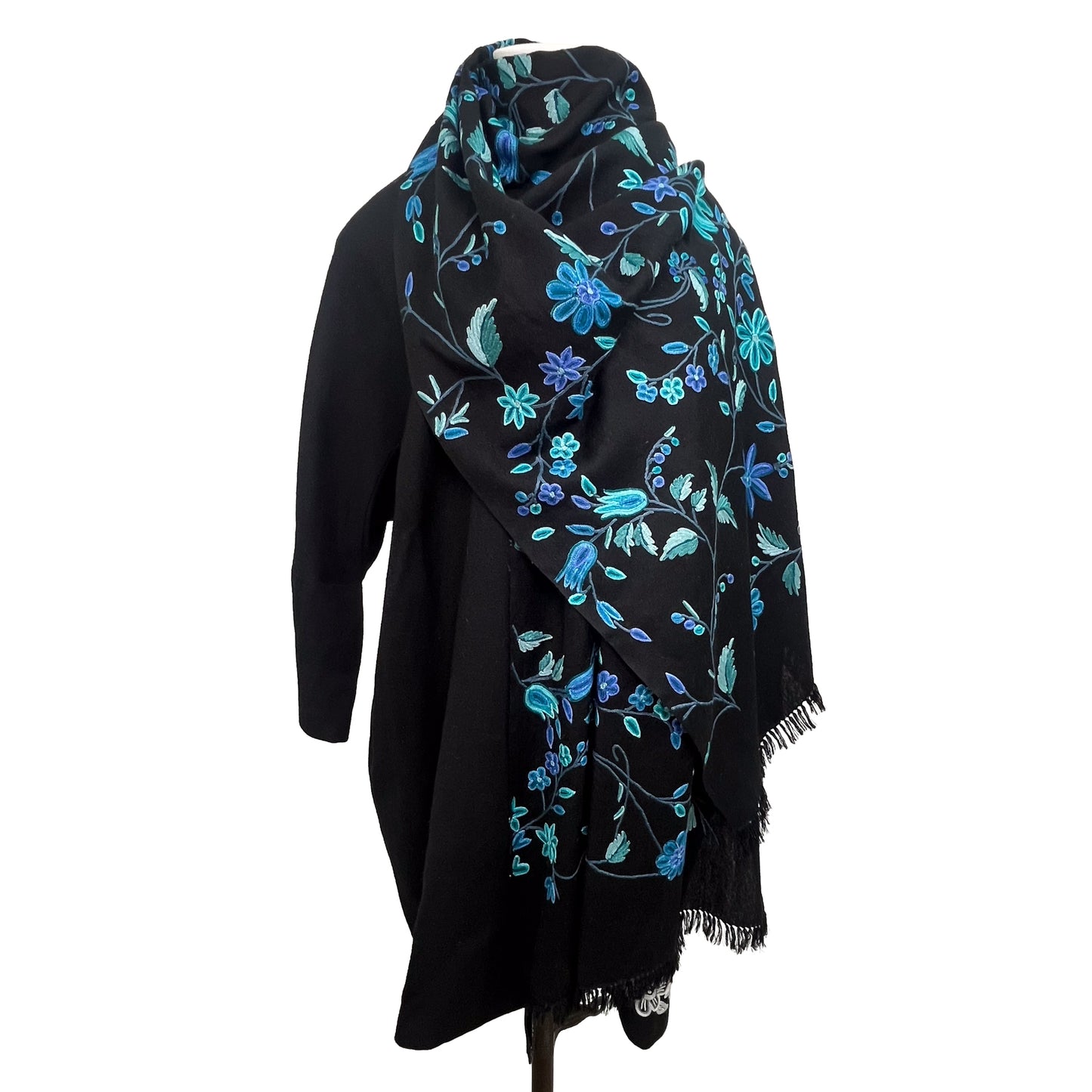 Wool Arly Hand Embroidered Stole (White/Light Green)