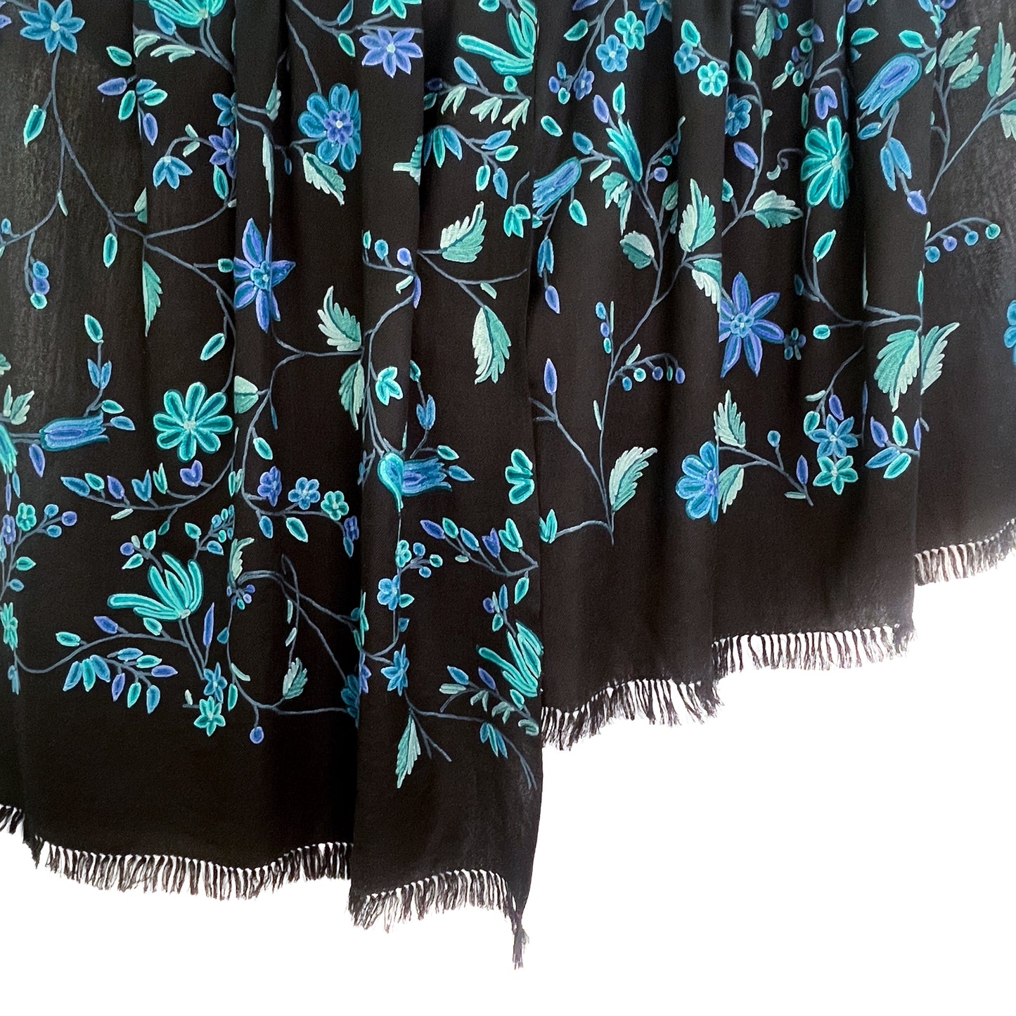 Wool Arly Hand Embroidered Stole (White/Light Green)