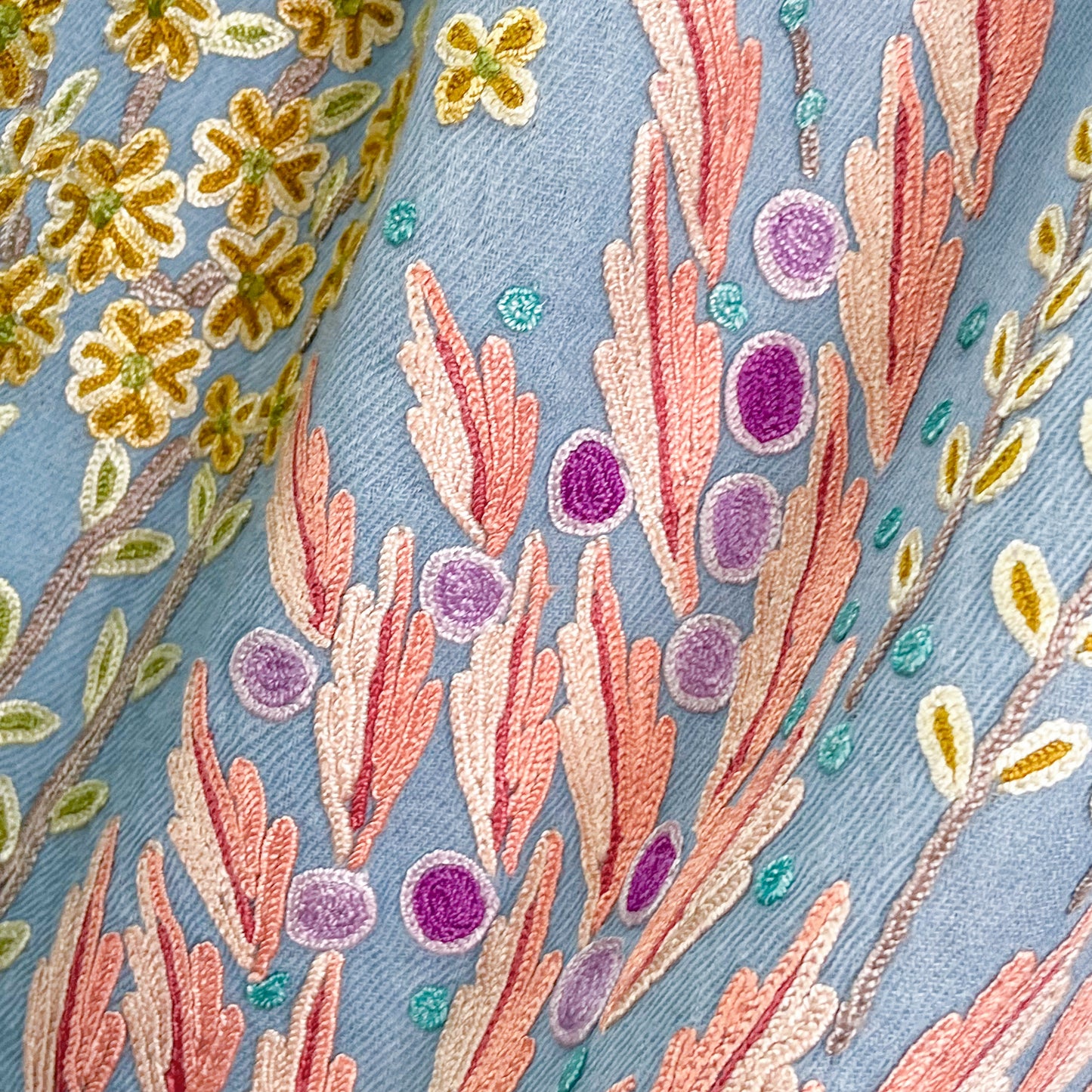 Flower motif thin wool &amp; silk Allie hand embroidered stole 60cm x 185cm (dark purple) S-WTA8002_0123