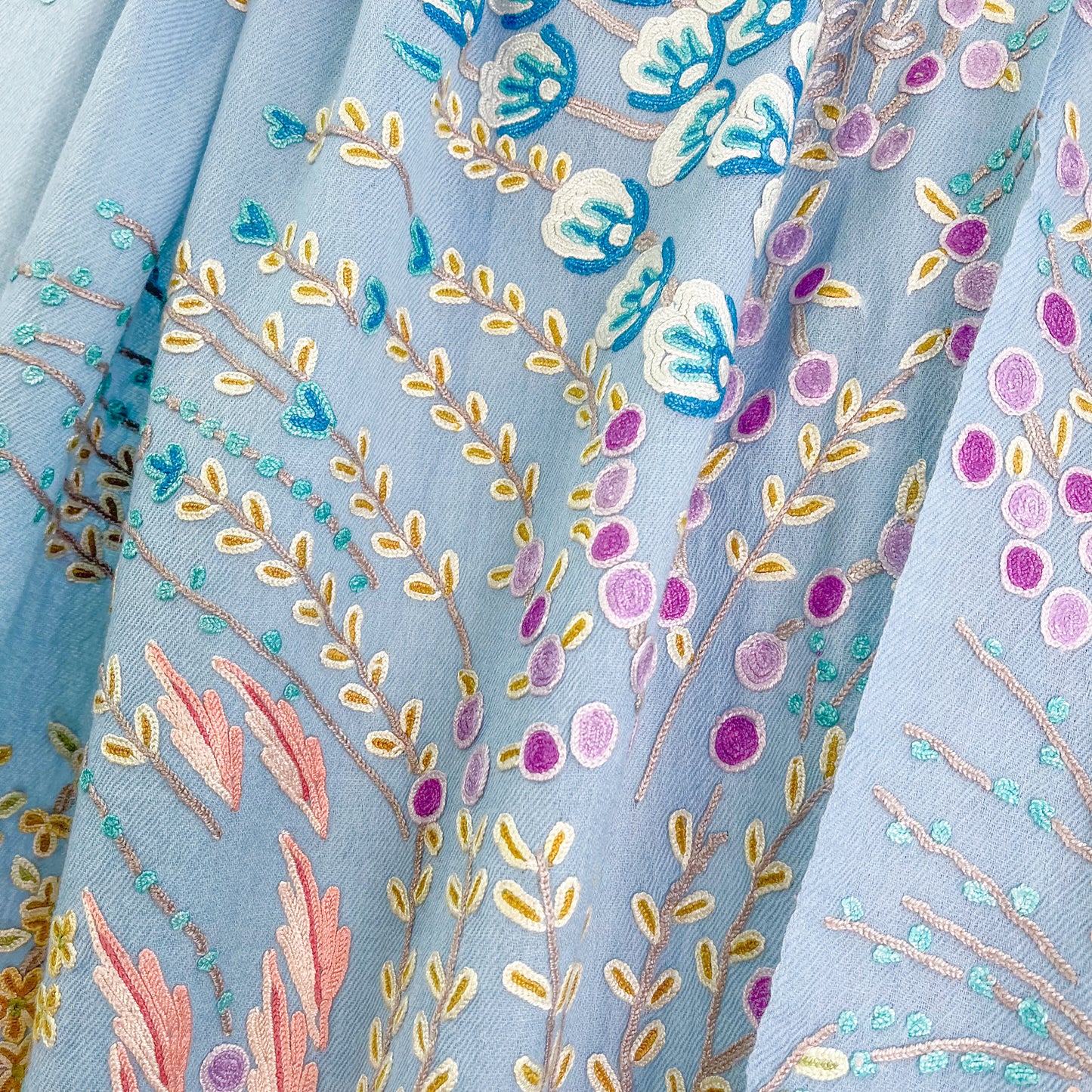 Flower motif thin wool &amp; silk Allie hand embroidered stole 60cm x 185cm (dark purple) S-WTA8002_0123