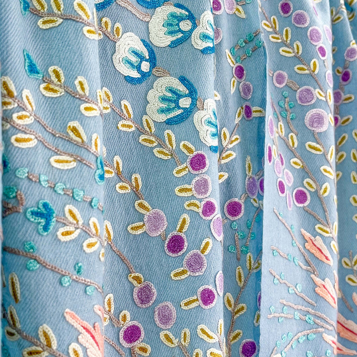 Flower motif thin wool &amp; silk Allie hand embroidered stole 60cm x 185cm (dark purple) S-WTA8002_0123