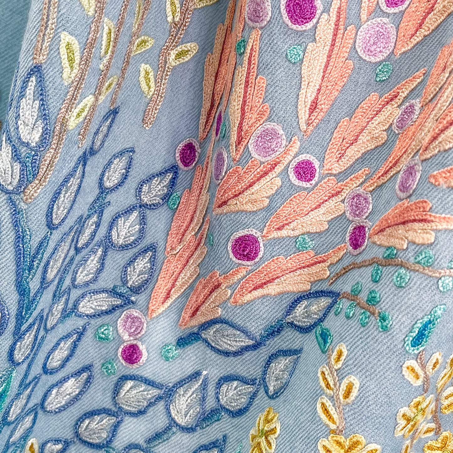 Flower motif thin wool &amp; silk Allie hand embroidered stole 60cm x 185cm (dark purple) S-WTA8002_0123