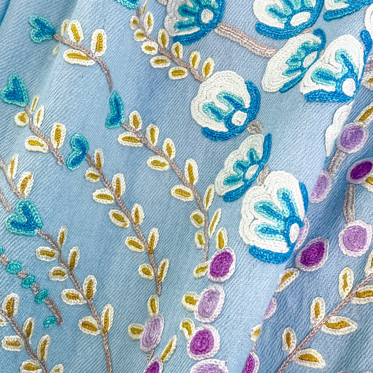 Flower motif thin wool &amp; silk Allie hand embroidered stole 60cm x 185cm (dark purple) S-WTA8002_0123