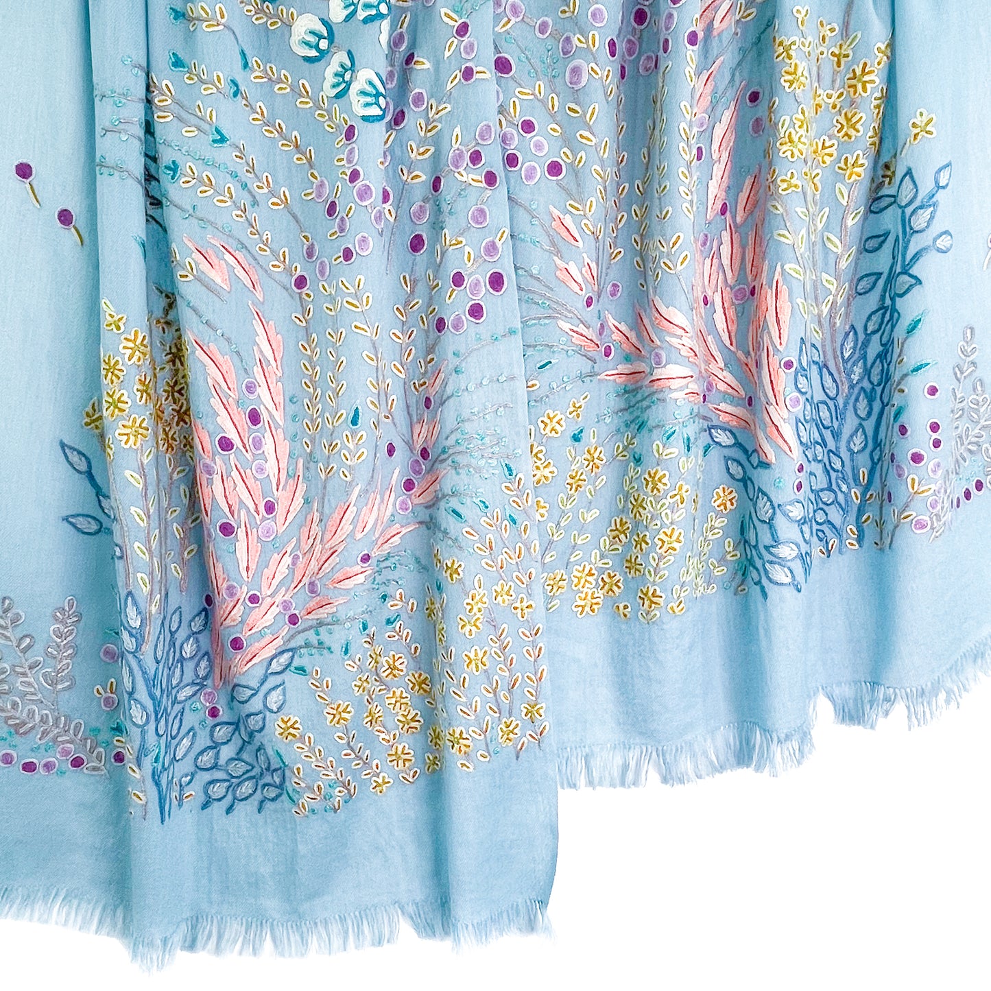 Flower motif thin wool &amp; silk Allie hand embroidered stole 60cm x 185cm (dark purple) S-WTA8002_0123