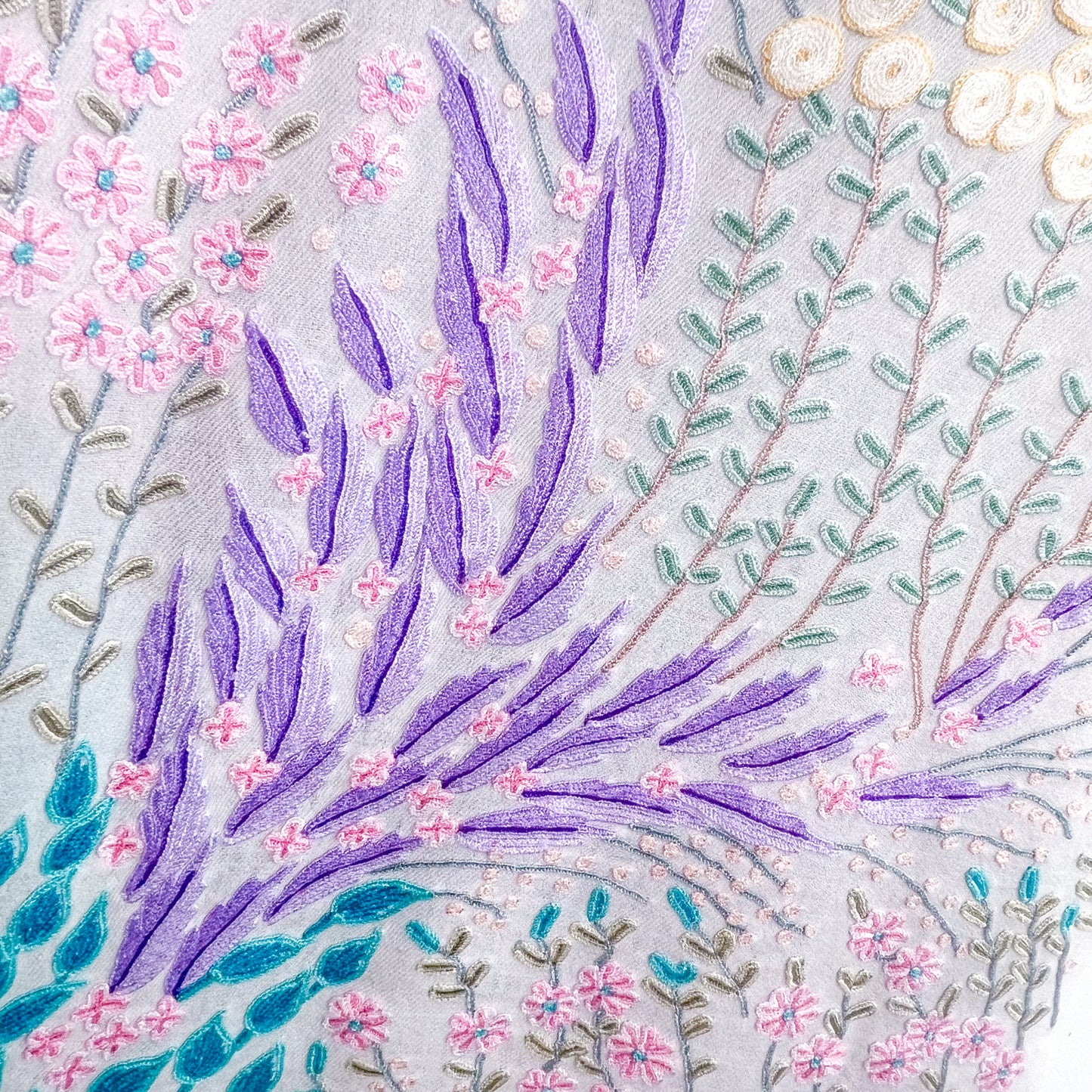 Flower motif thin wool &amp; silk Allie hand embroidered stole 60cm x 185cm (dark purple) S-WTA8002_0123