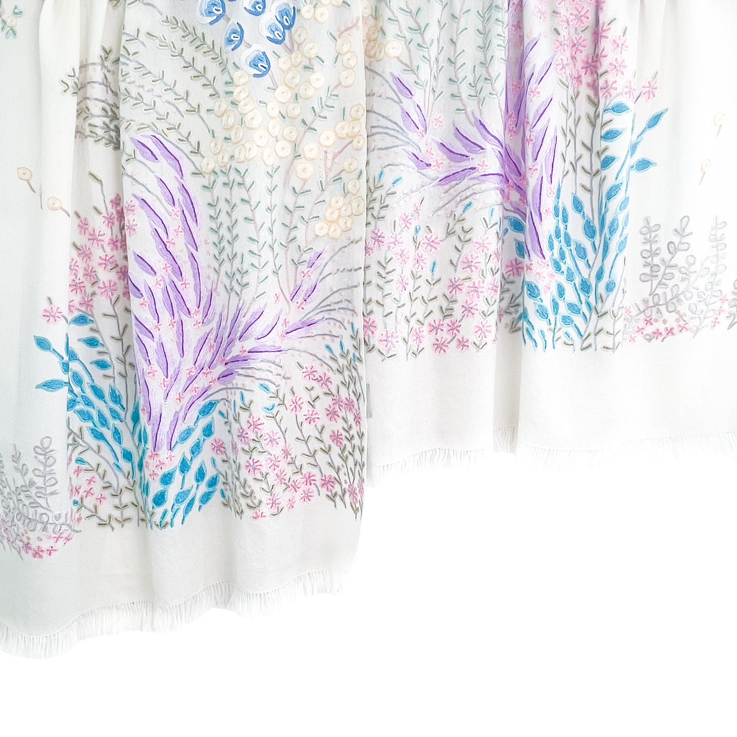 Flower motif thin wool &amp; silk Allie hand embroidered stole 60cm x 185cm (dark purple) S-WTA8002_0123