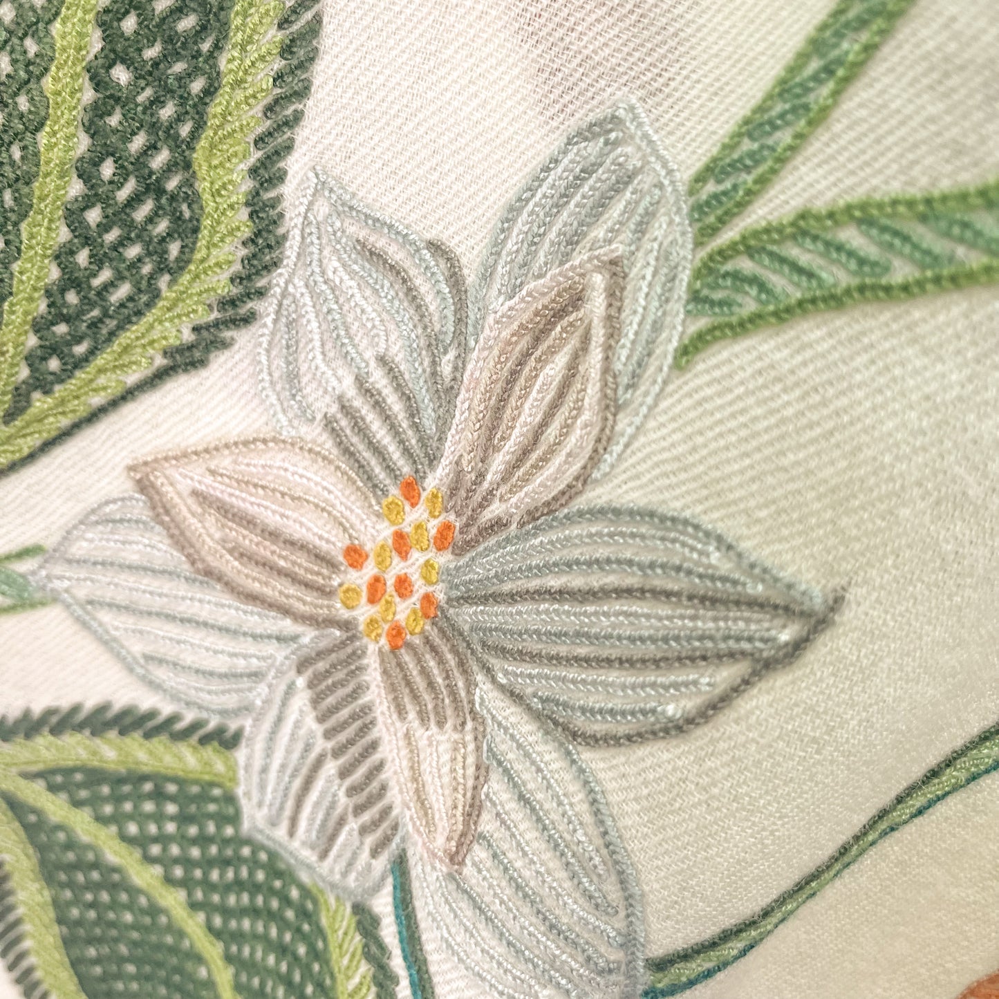Flower Celebration Wool Ally Hand Embroidered Stole (White/Multi)