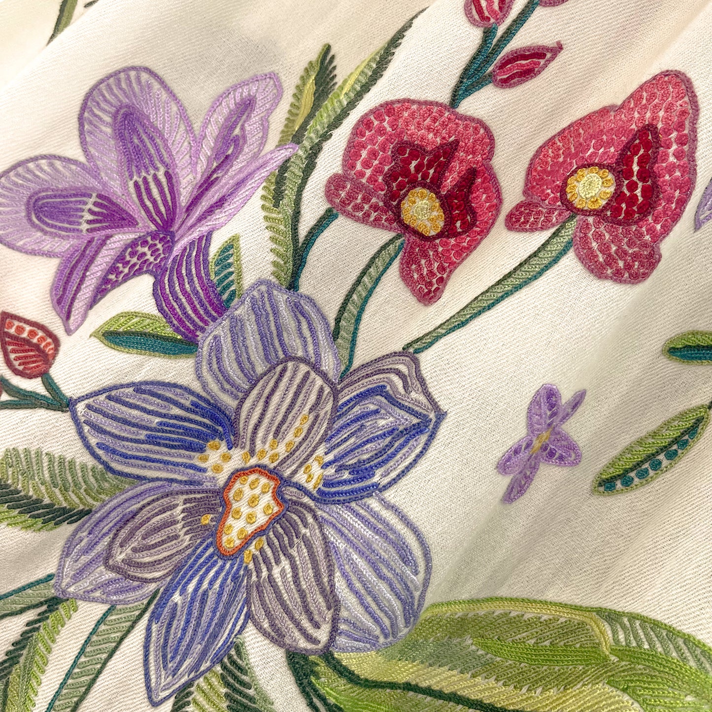 Flower Celebration Wool Ally Hand Embroidered Stole (White/Multi)