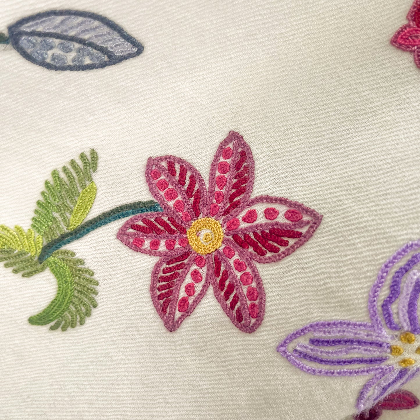 Flower Celebration Wool Ally Hand Embroidered Stole (White/Multi)