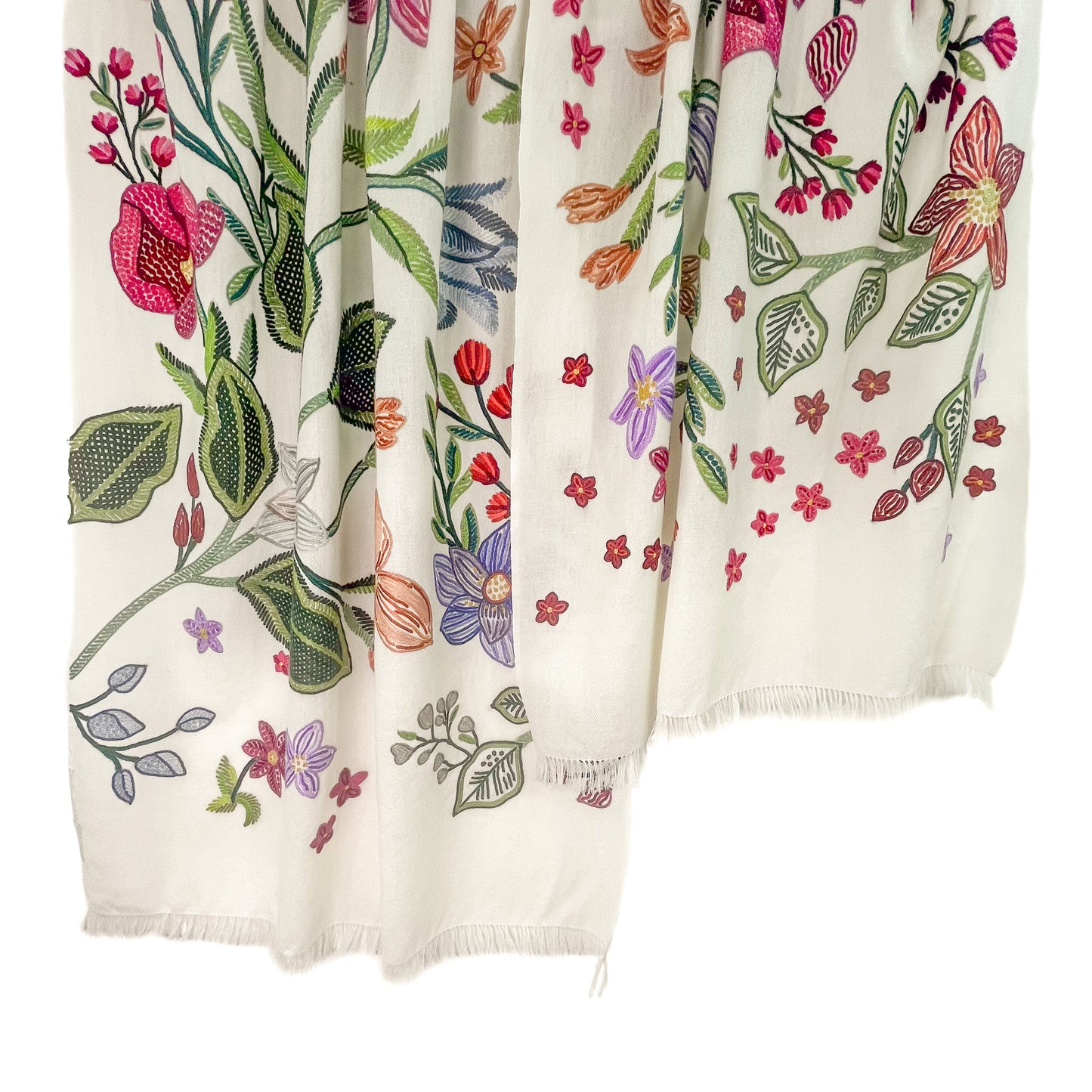 Flower Celebration Wool Ally Hand Embroidered Stole (White/Multi)