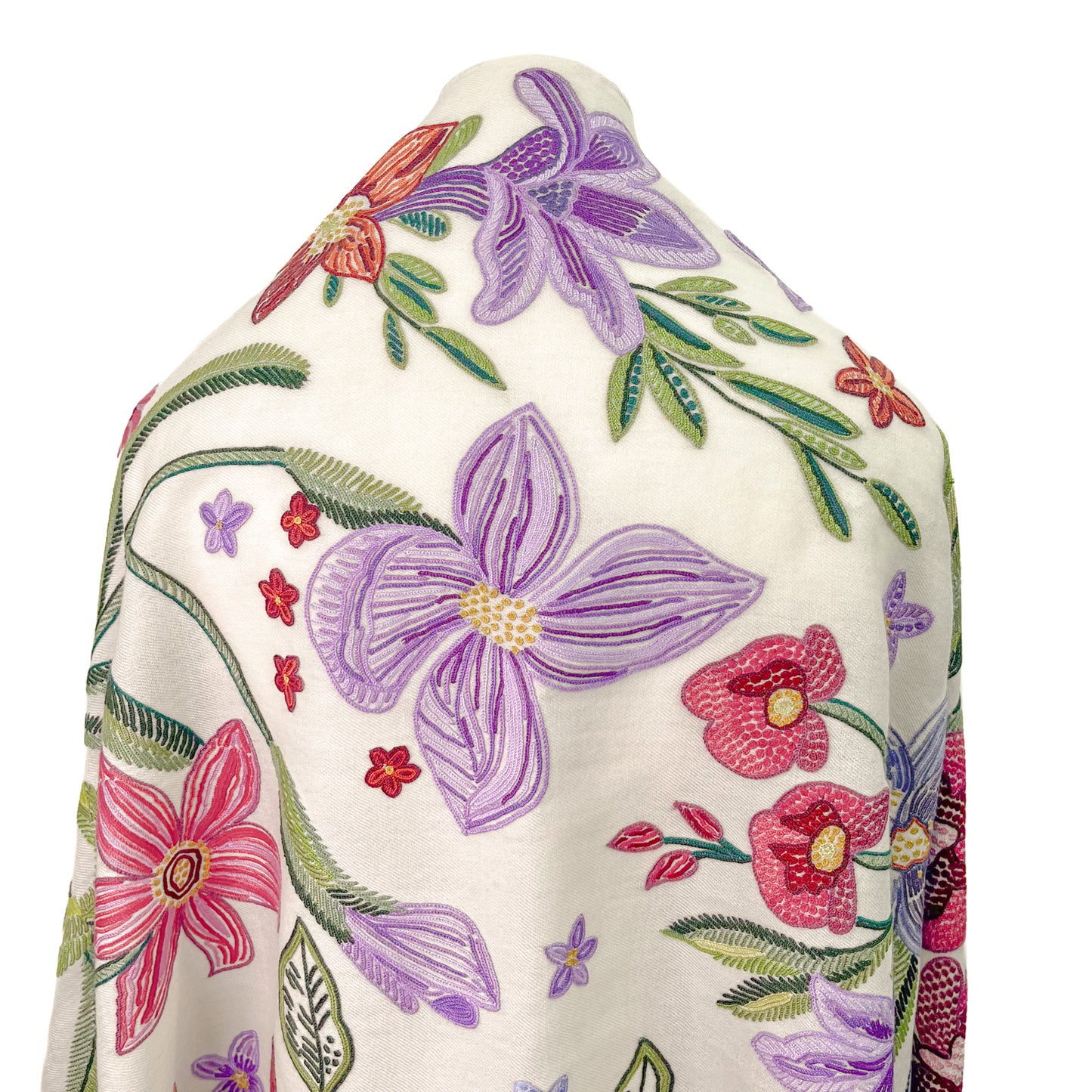 Flower Celebration Wool Ally Hand Embroidered Stole (White/Multi)