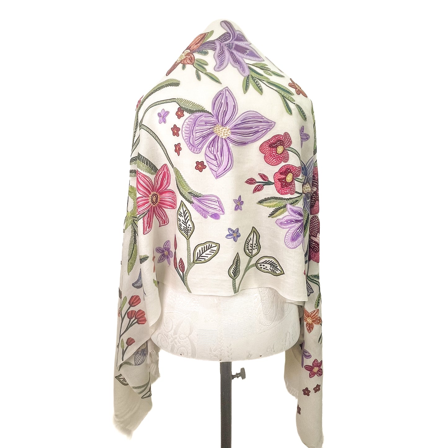 Flower Celebration Wool Ally Hand Embroidered Stole (White/Multi)