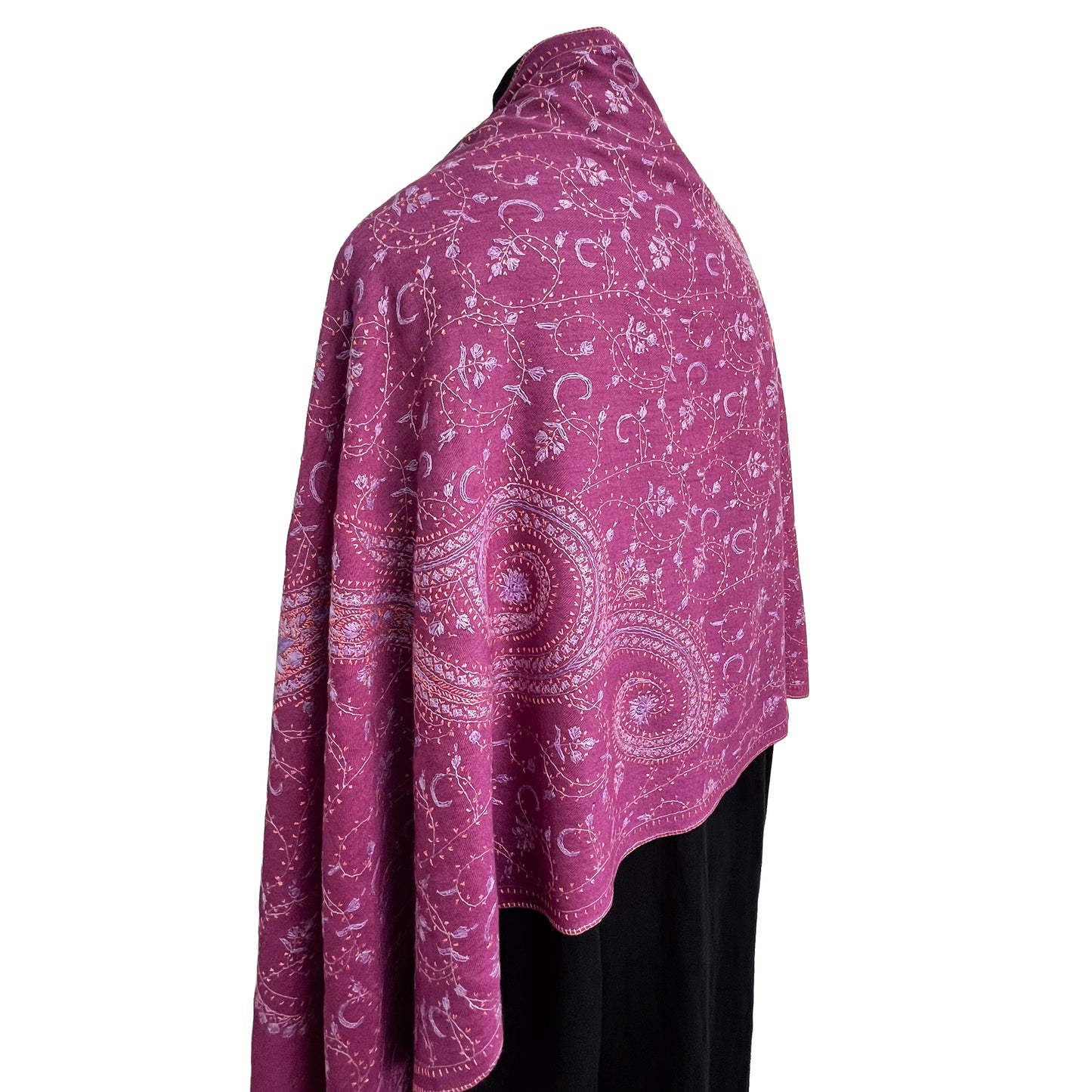 ウール ニードル手刺繍ストール (マゼンタ)