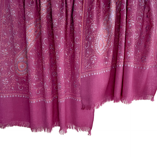 ウール ニードル手刺繍ストール (マゼンタ)