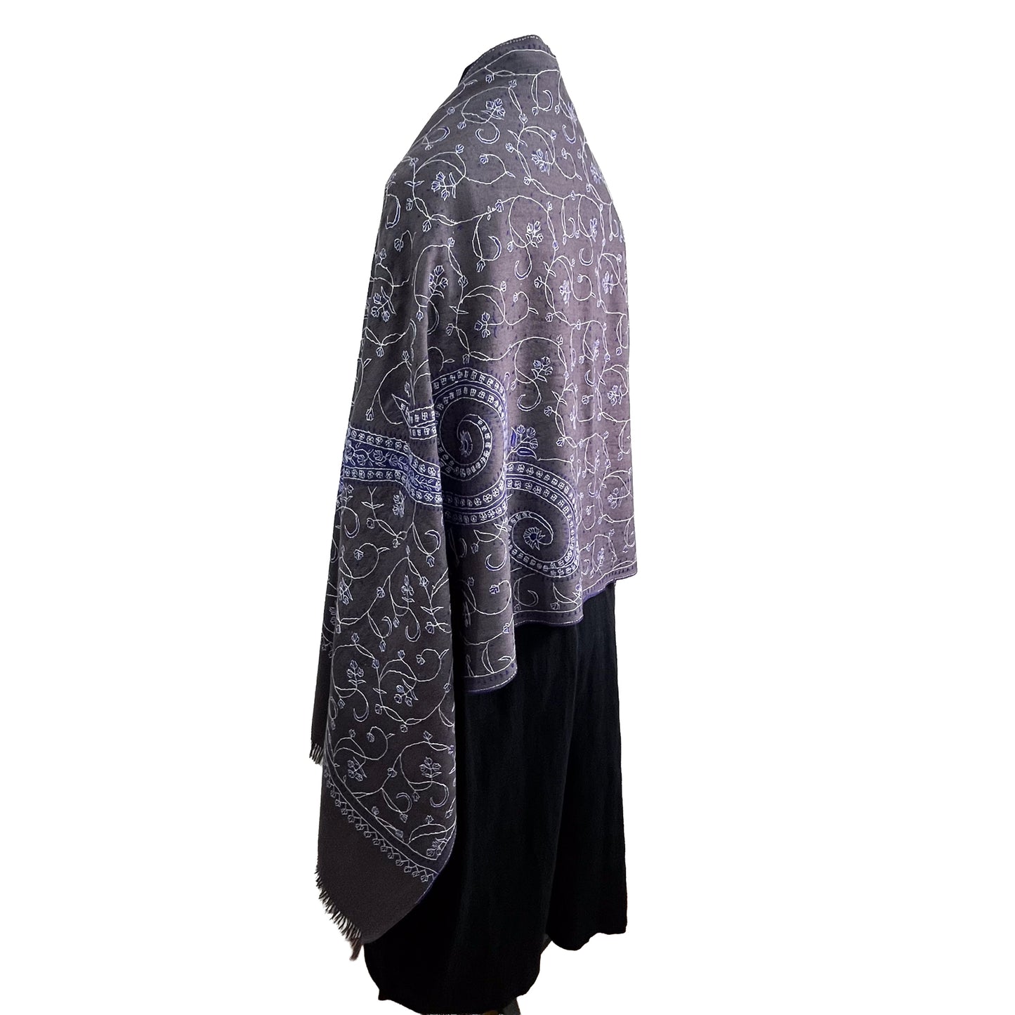 Wool Arly Hand Embroidered Stole (White/Light Green)