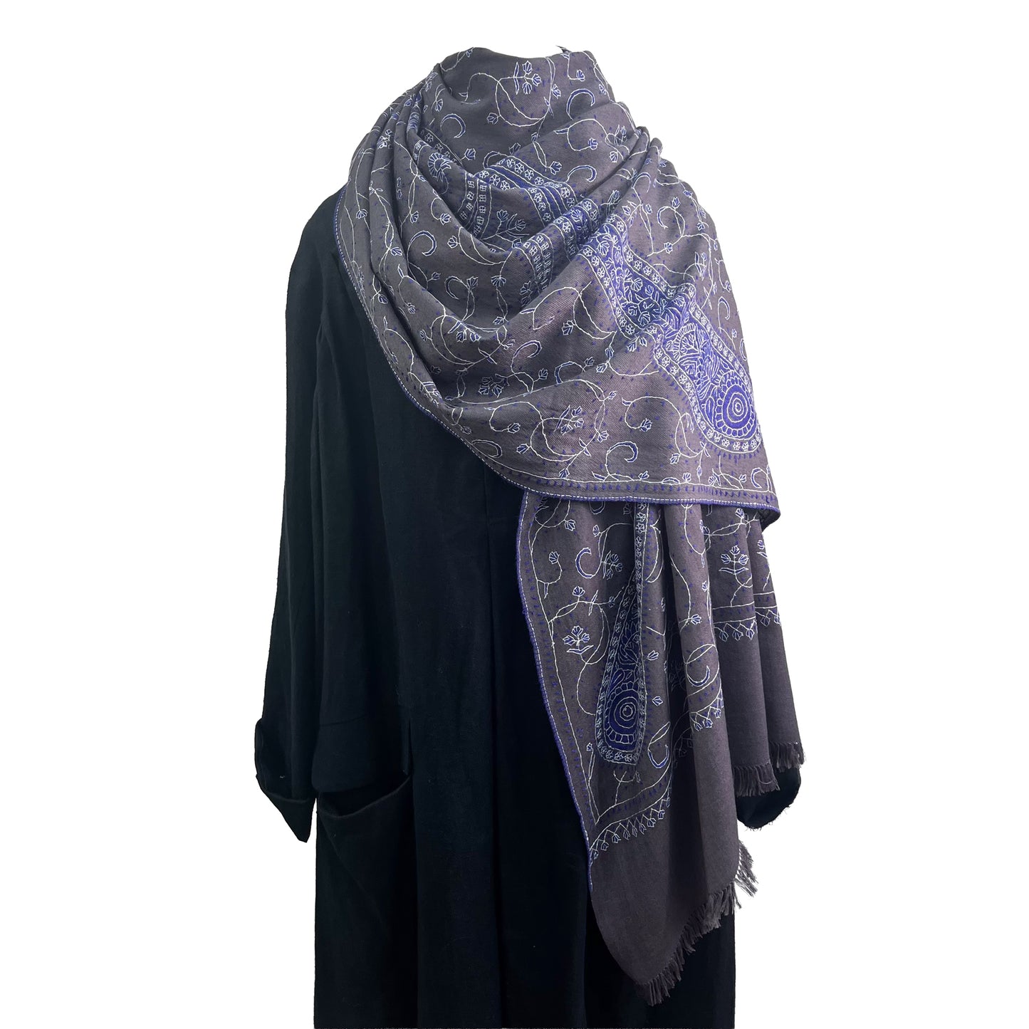 Wool Arly Hand Embroidered Stole (White/Light Green)