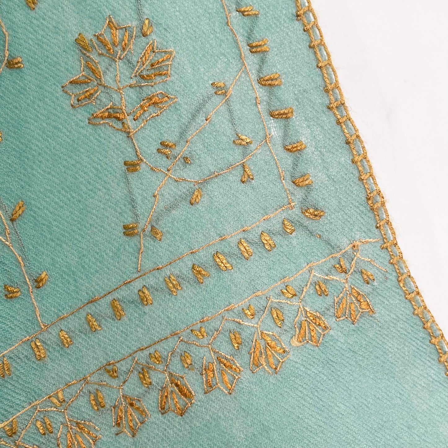 Wool Arly Hand Embroidered Stole (White/Light Green)