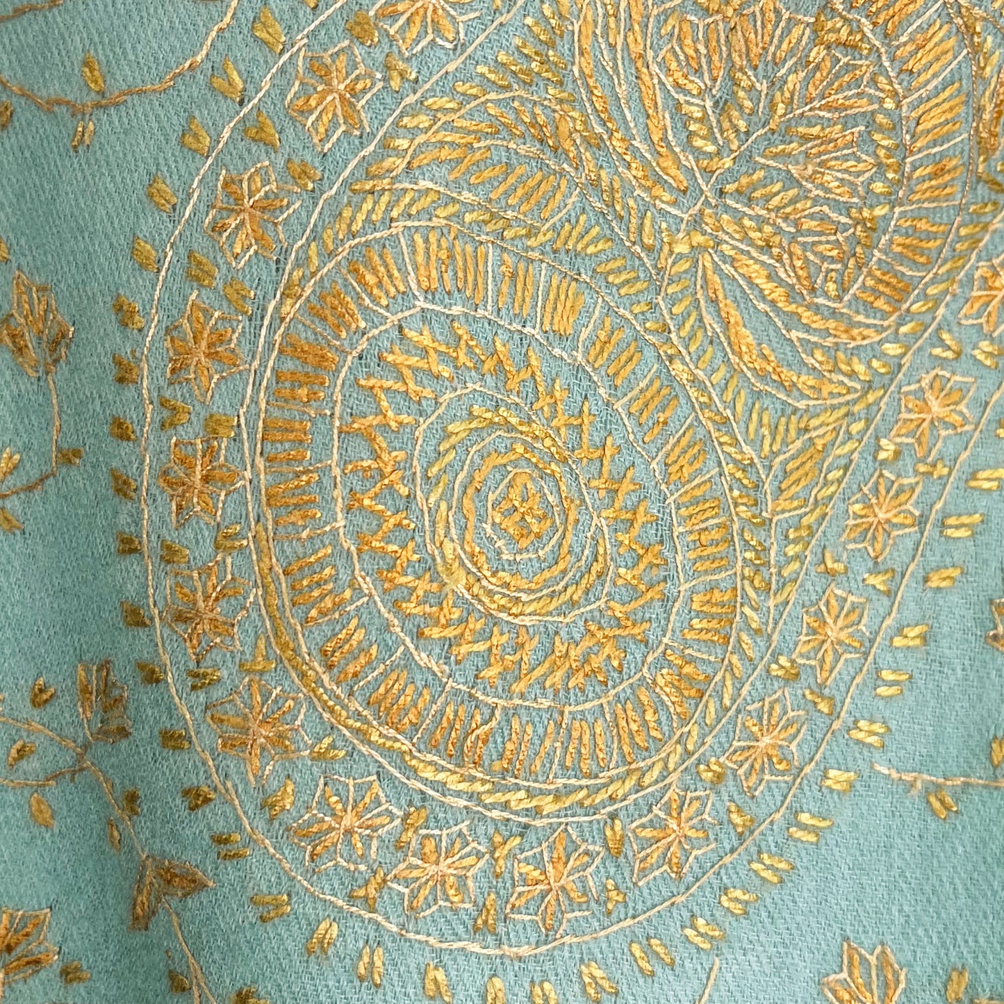 Wool Arly Hand Embroidered Stole (White/Light Green)