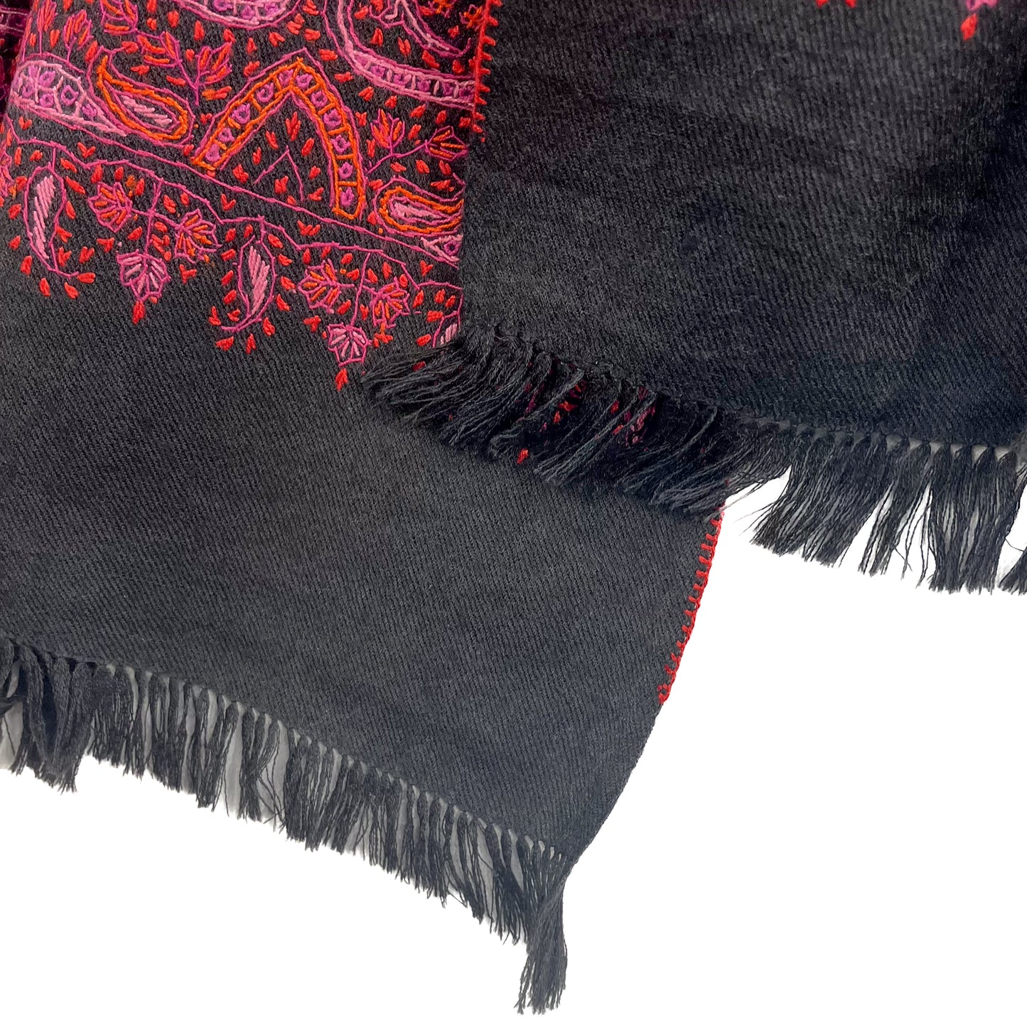 Wool Needle-Embroidered Stole (Black/Red)