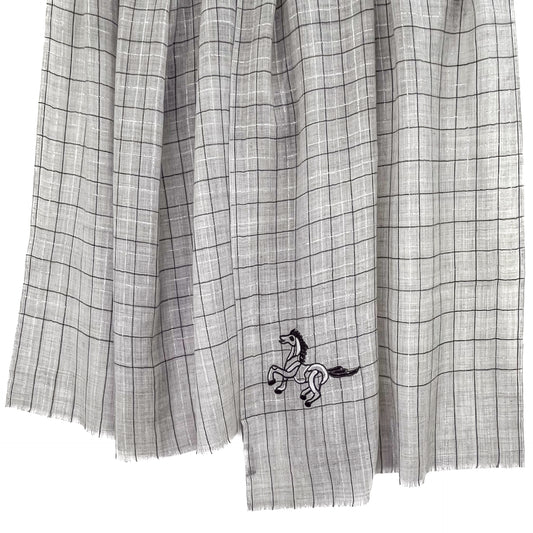 Wool &amp; Silk Ally Hand Embroidered Stole (Light Grey)