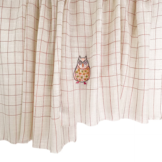 ウール&シルク アリー手刺繍ストール フクロウ (ホワイト)