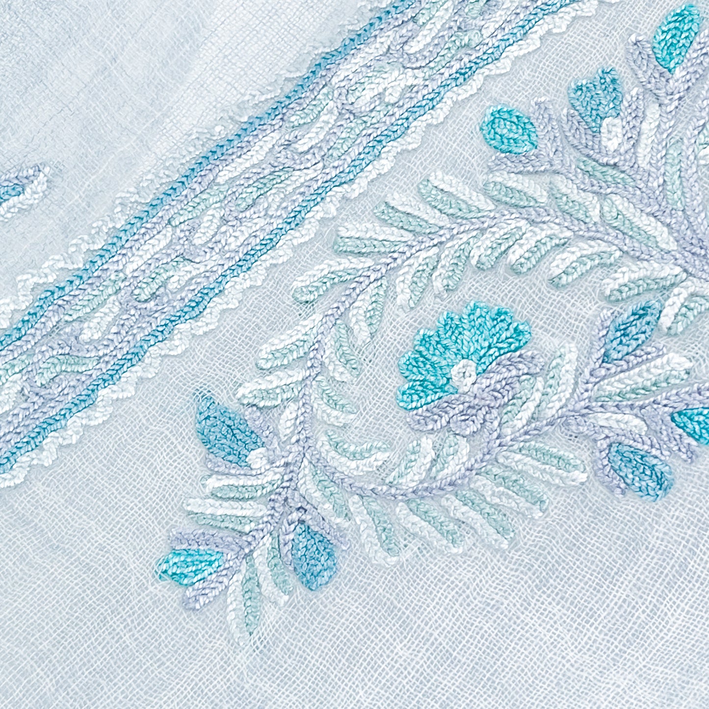 New Ceremony Series Lightweight Wool &amp; Silk Ally Hand Embroidered Stole 70cm x 196cm (Blue Gray)