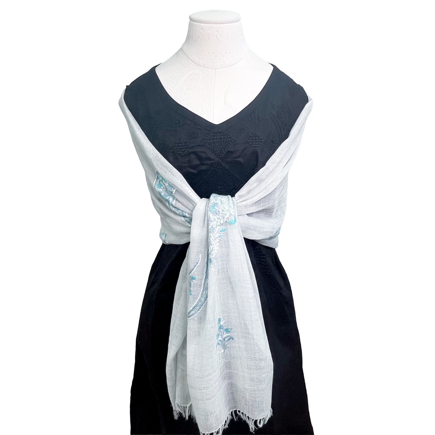 New Ceremony Series Lightweight Wool &amp; Silk Ally Hand Embroidered Stole 70cm x 196cm (Blue Gray)