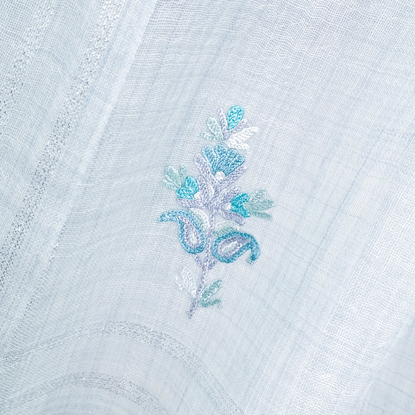 New Ceremony Series Lightweight Wool &amp; Silk Ally Hand Embroidered Stole 70cm x 196cm (Blue Gray)