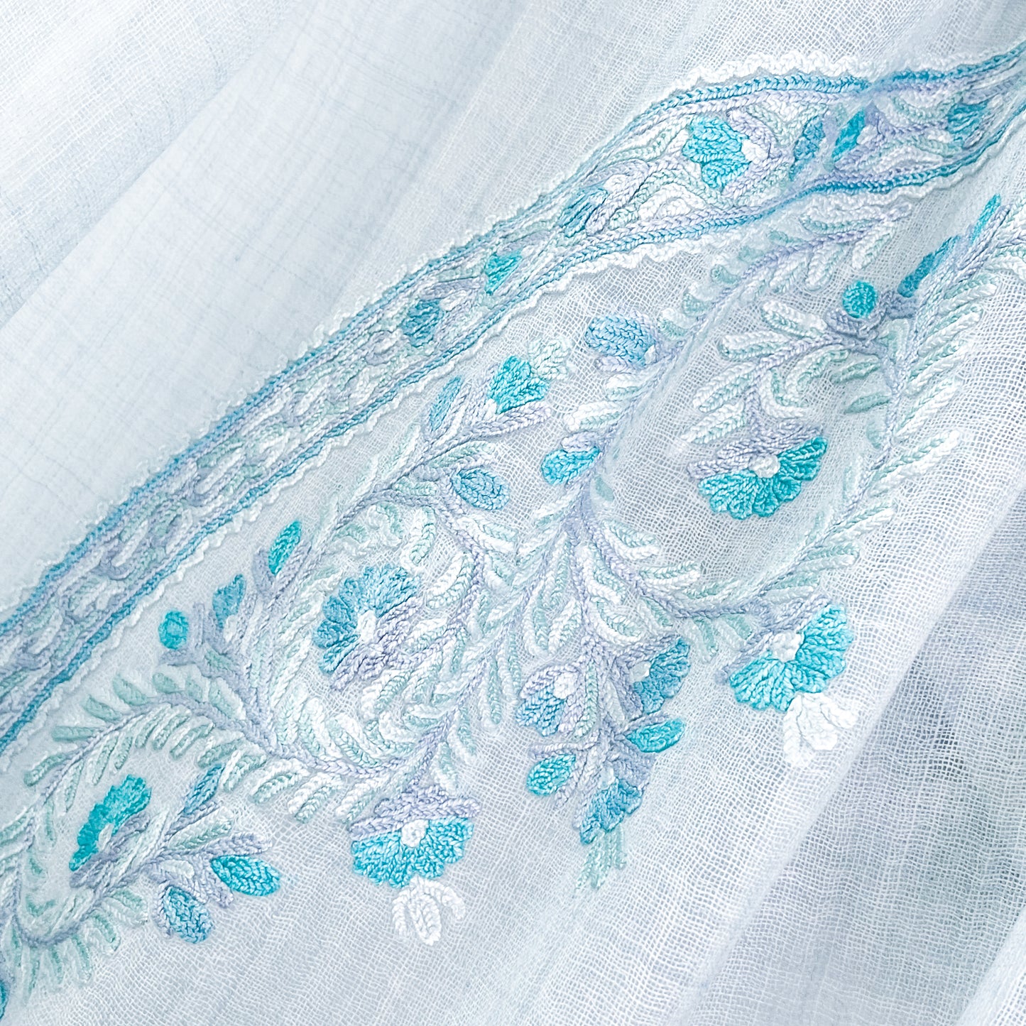 New Ceremony Series Lightweight Wool &amp; Silk Ally Hand Embroidered Stole 70cm x 196cm (Blue Gray)
