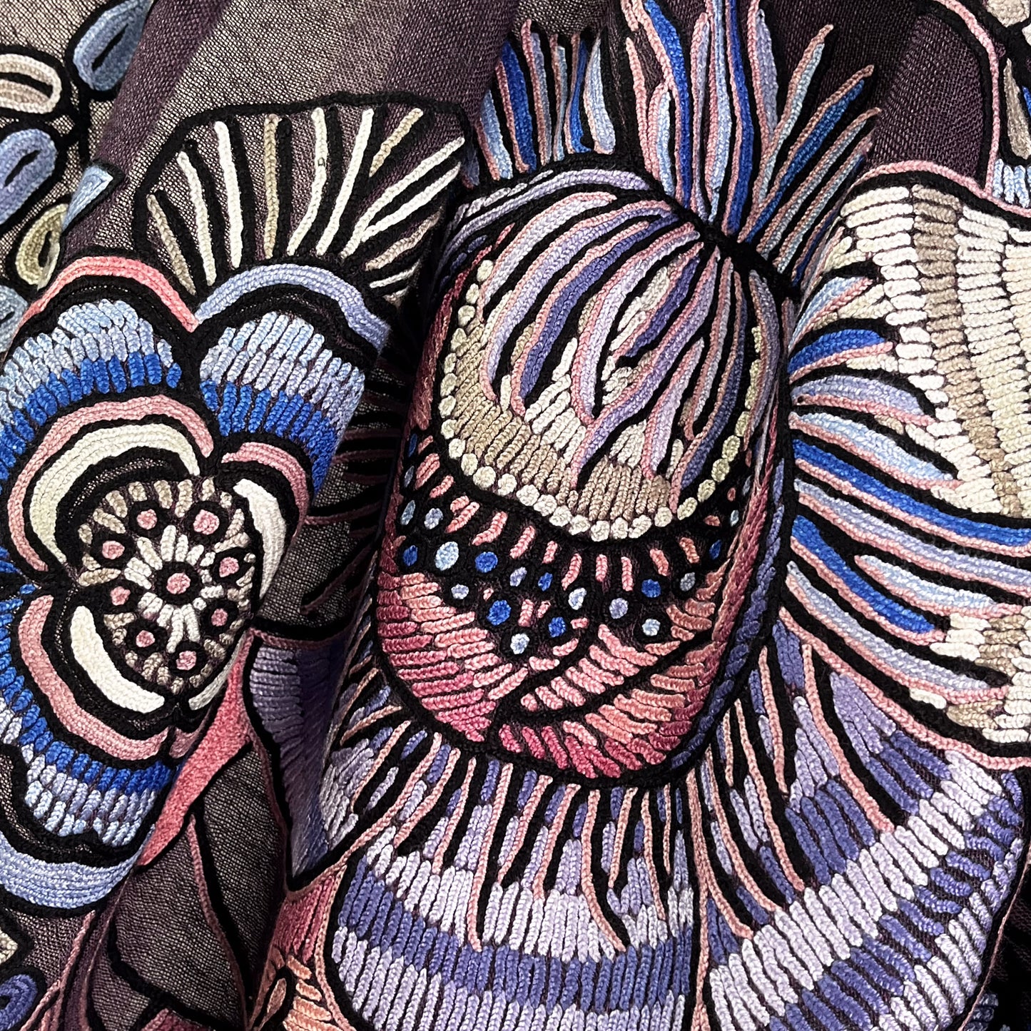 [Free Shipping] Exotic Flower Wool &amp; Silk Allie Hand Embroidered Stole 188cm x 57cm (Light Orange)