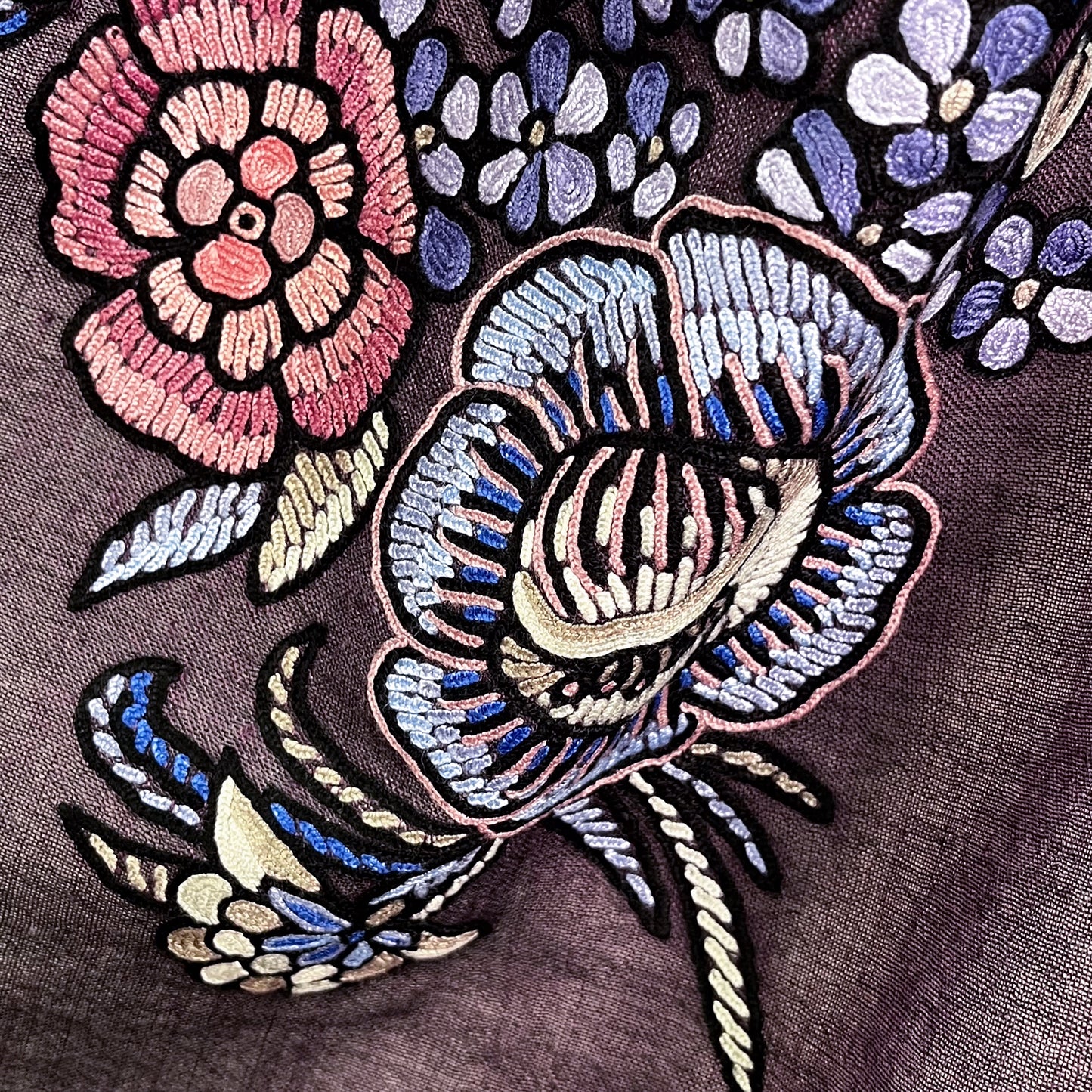 [Free Shipping] Exotic Flower Wool &amp; Silk Allie Hand Embroidered Stole 188cm x 57cm (Light Orange)