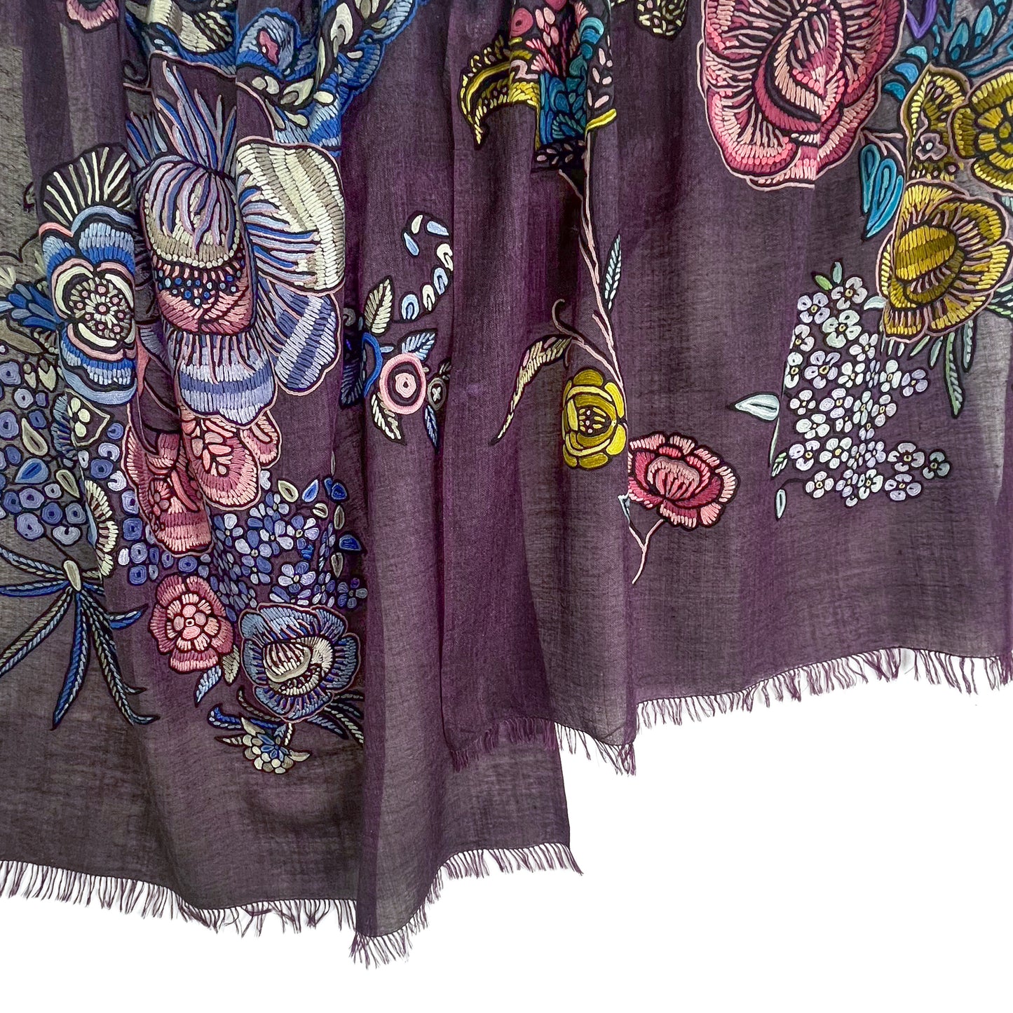 [Free Shipping] Exotic Flower Wool &amp; Silk Allie Hand Embroidered Stole 188cm x 57cm (Light Orange)