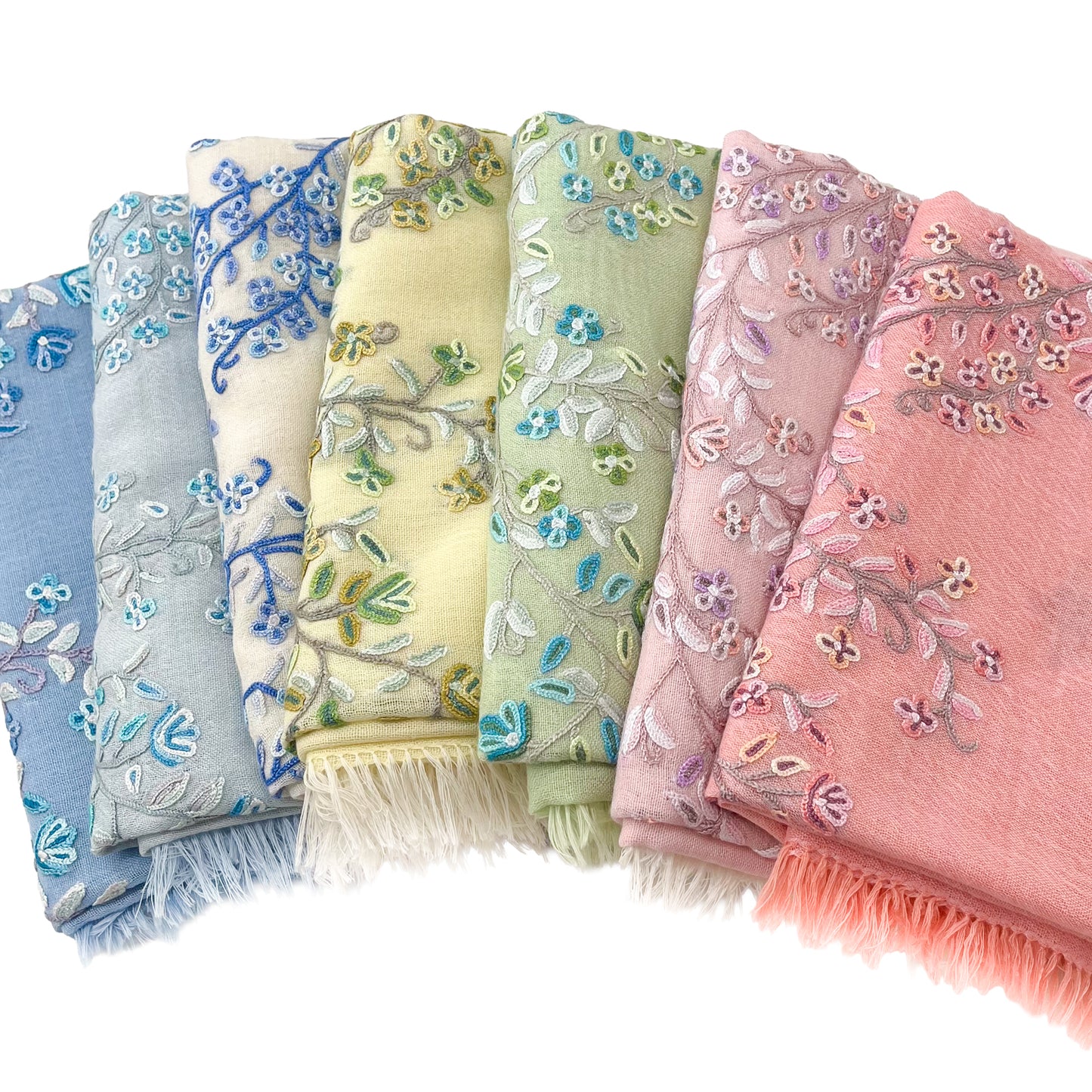 Flower Motif Gift Series Lightweight Wool &amp; Silk Allie Hand Embroidered Stole (Blue Gray)