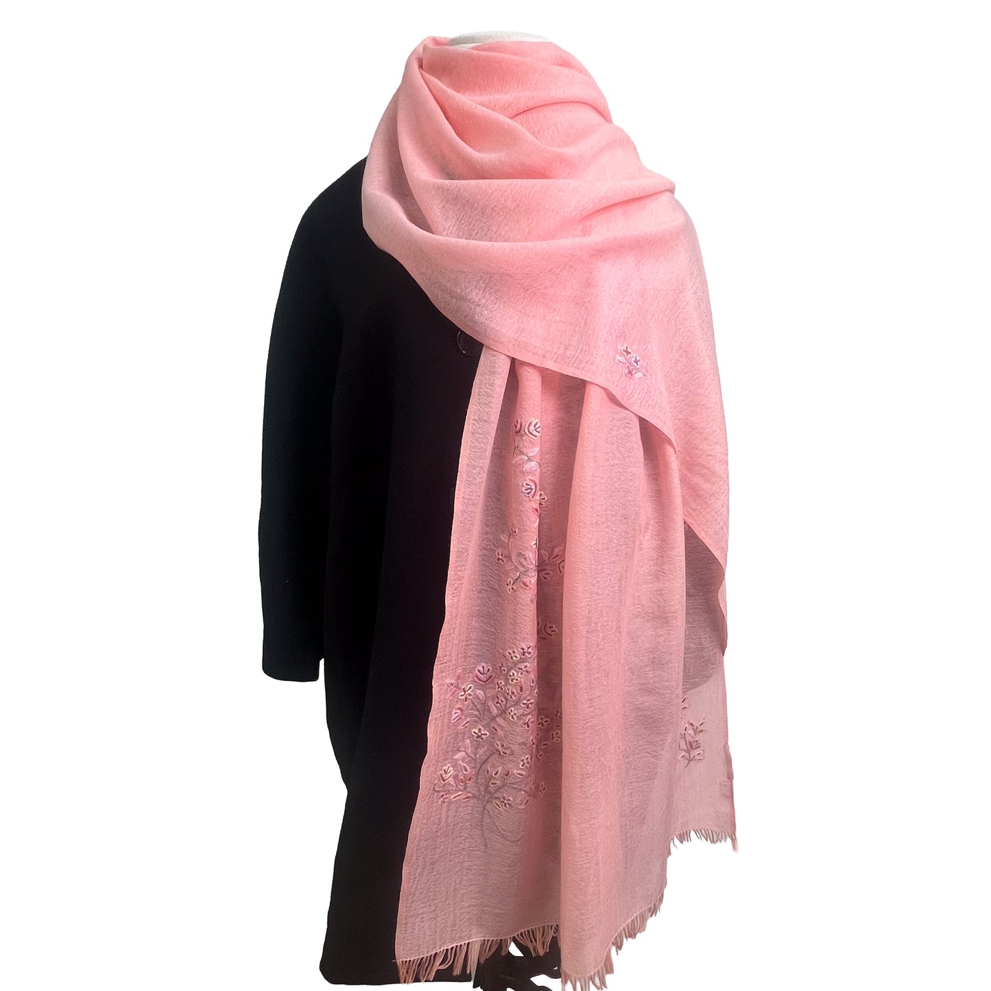 Flower Motif Gift Series Lightweight Wool &amp; Silk Allie Hand Embroidered Stole (Blue Gray)