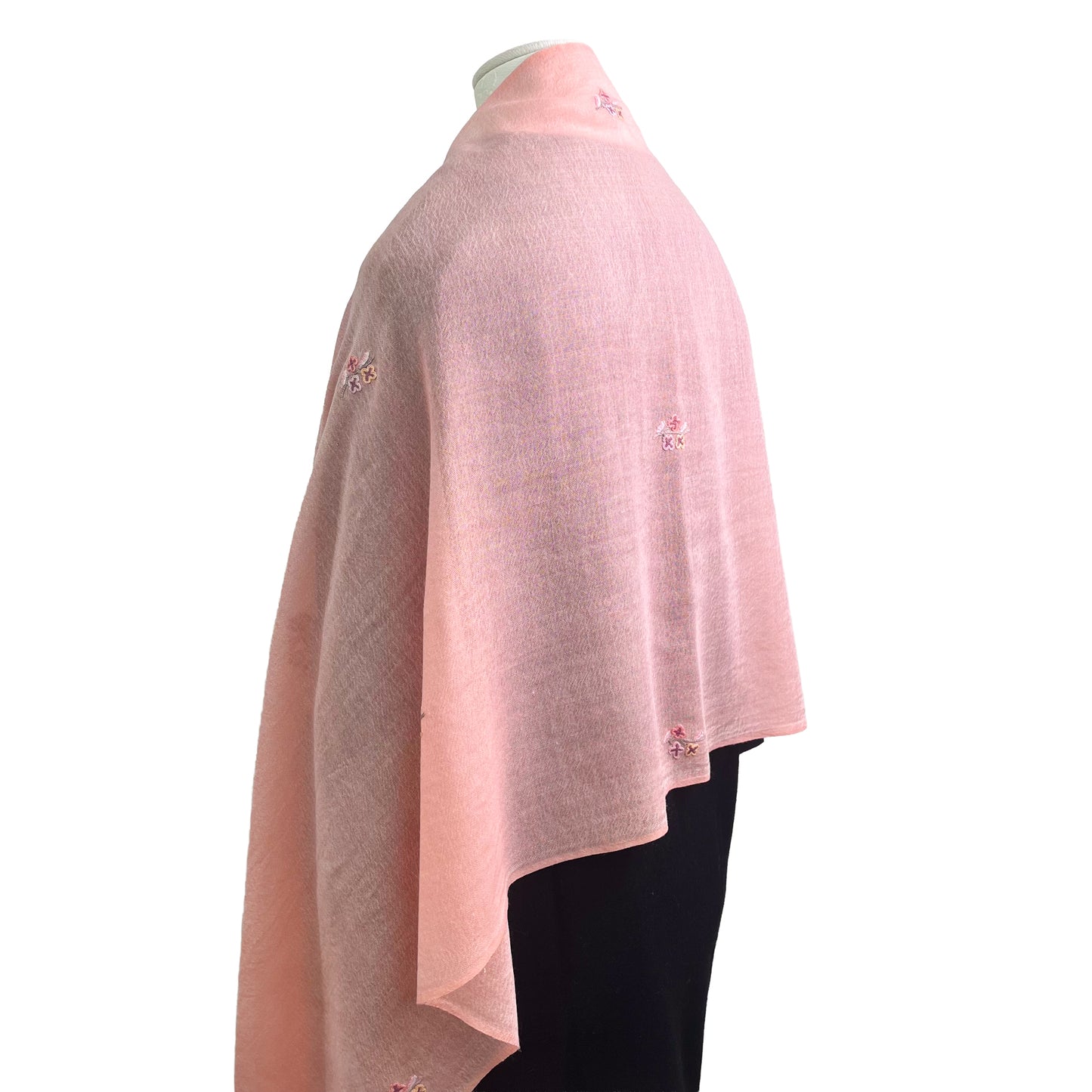 Flower Motif Gift Series Lightweight Wool &amp; Silk Allie Hand Embroidered Stole (Blue Gray)