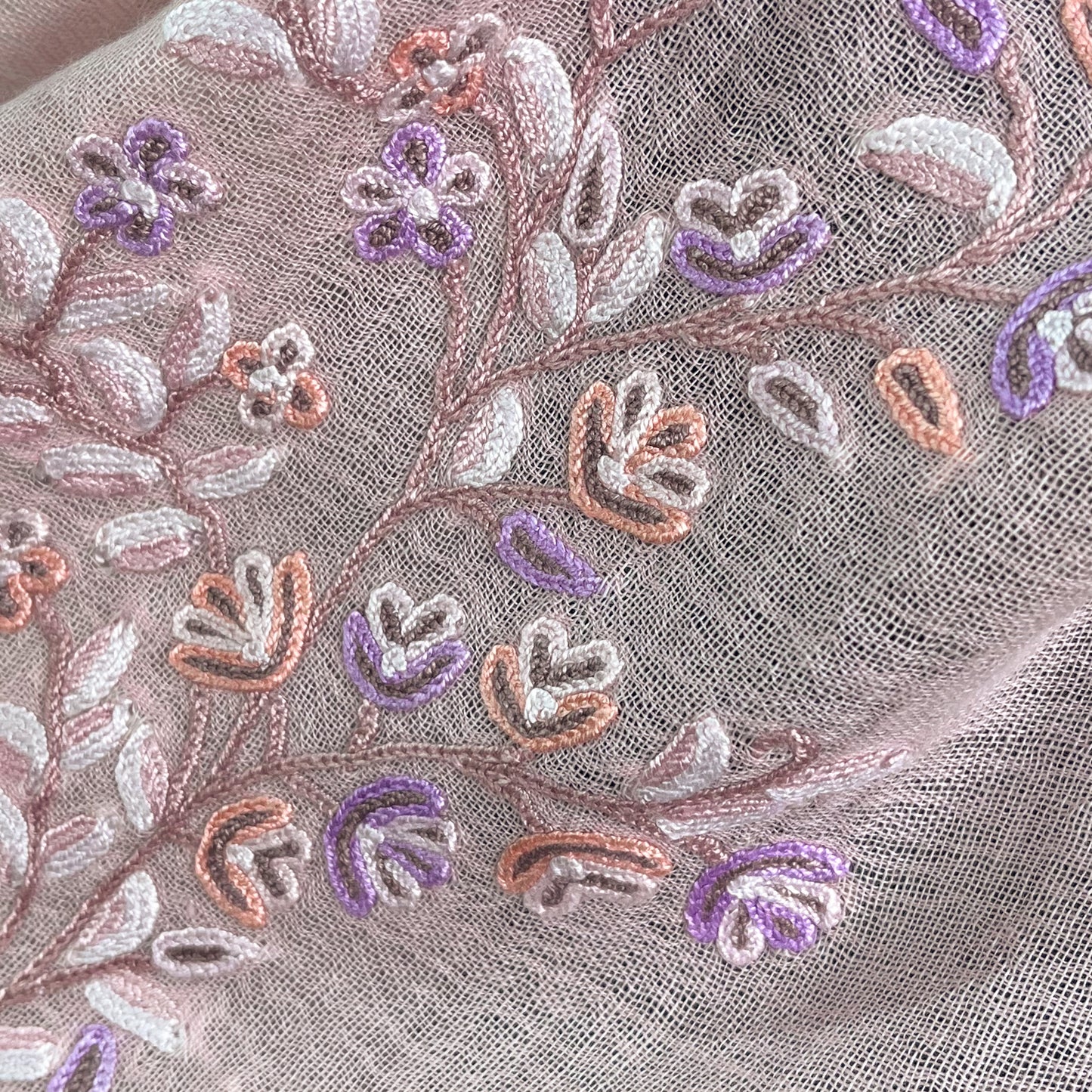 Flower Motif Gift Series Lightweight Wool &amp; Silk Allie Hand Embroidered Stole (Blue Gray)