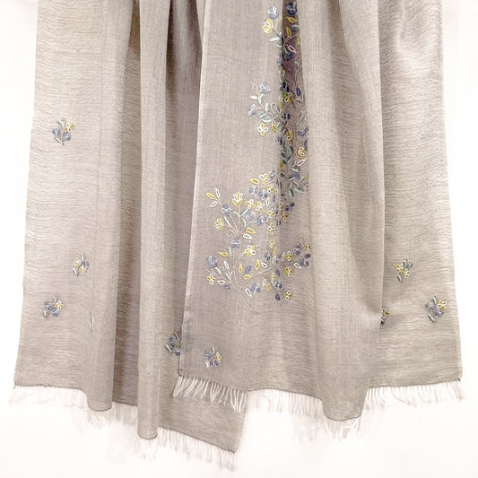 Flower Lightweight Wool &amp; Silk Arly Hand Embroidered Stole