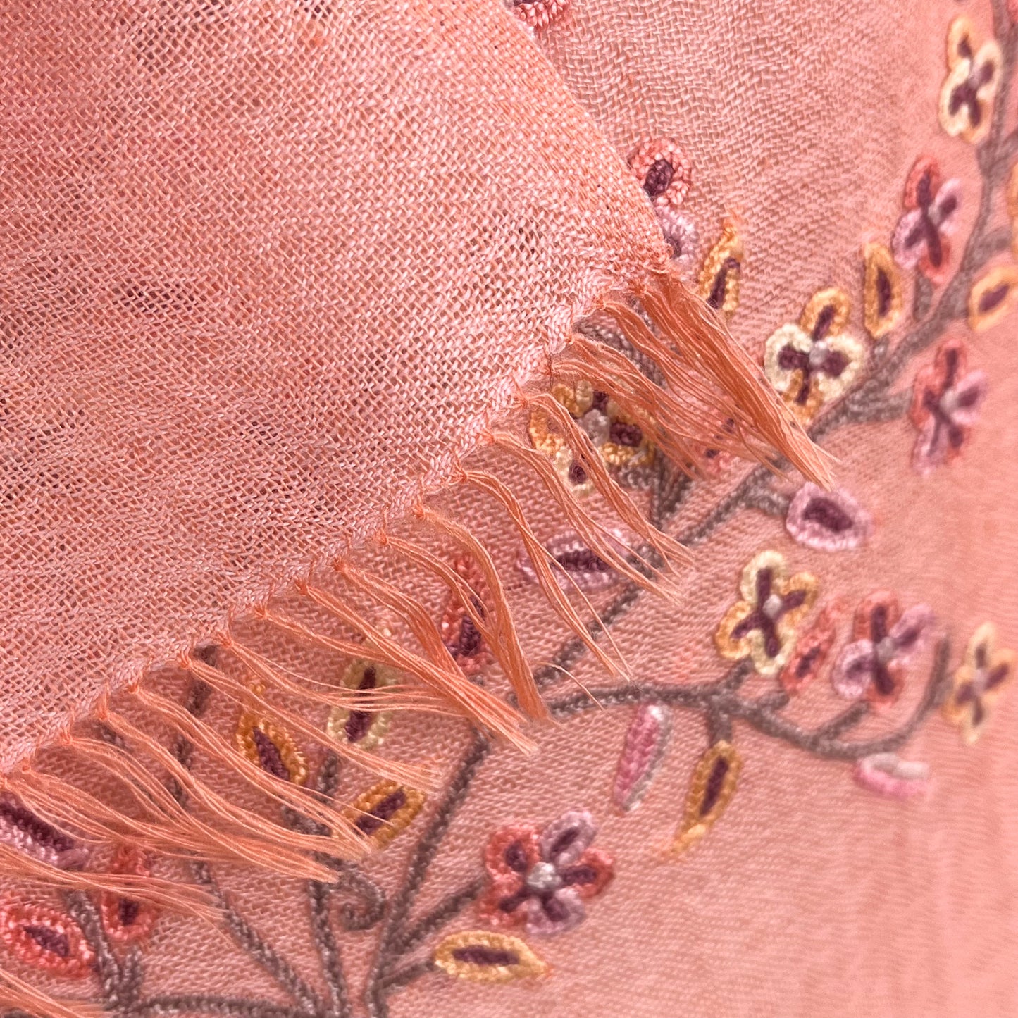 Flower Motif Gift Series Lightweight Wool &amp; Silk Allie Hand Embroidered Stole (Blue Gray)