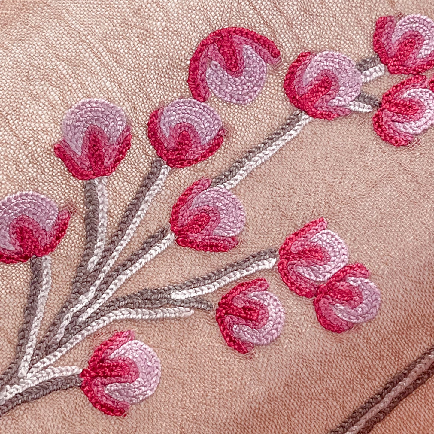 オリエンタルフラワーシリーズ薄手ウール&シルク アリー手刺繍ストール(オレンジグラデーション)