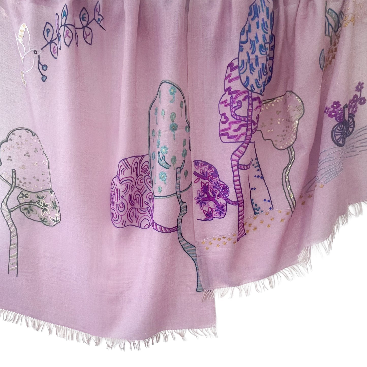 Peace On Earth Wool & Silk Hand-Embroidered Stole (Light Purple)