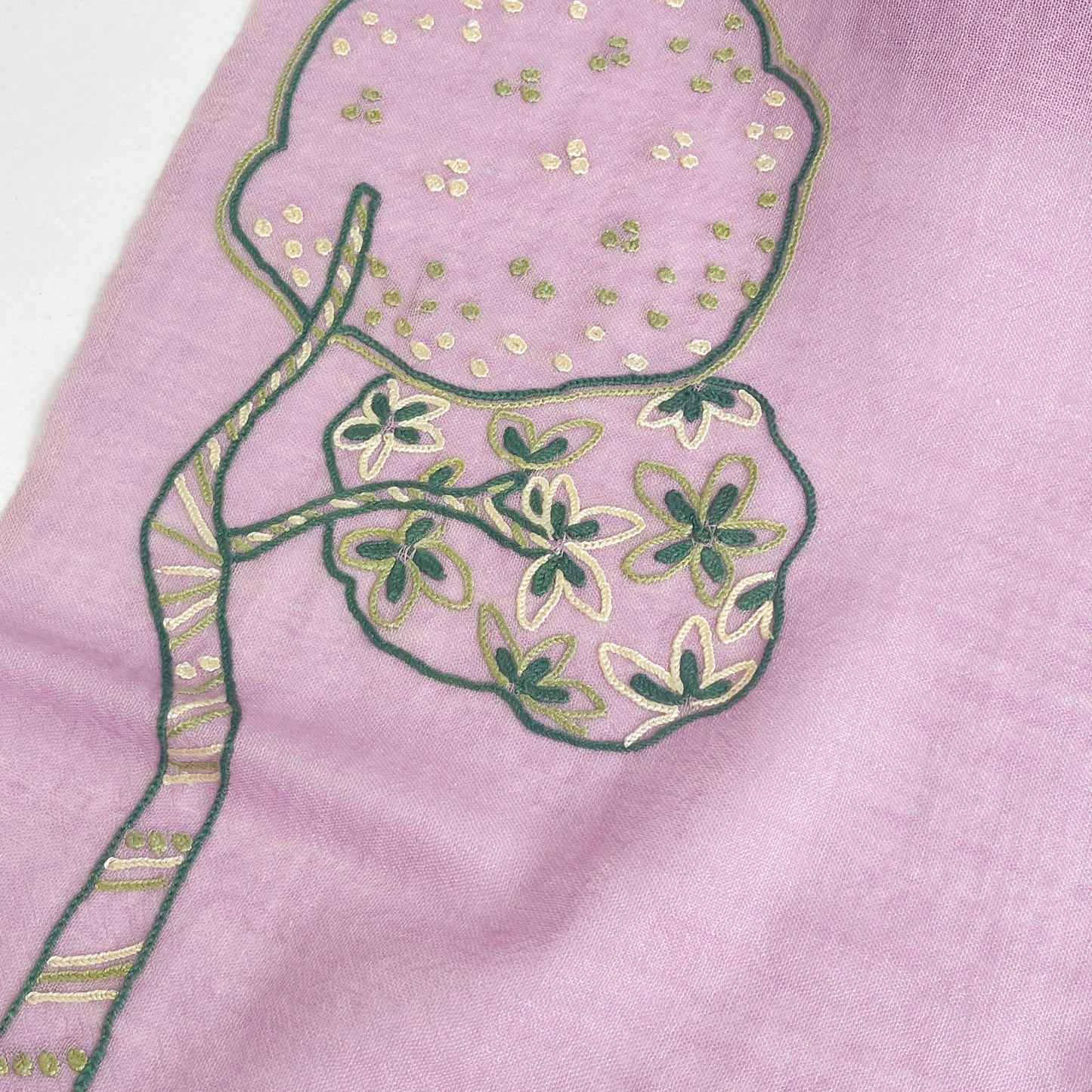Peace On Earth Wool & Silk Hand-Embroidered Stole (Light Purple)
