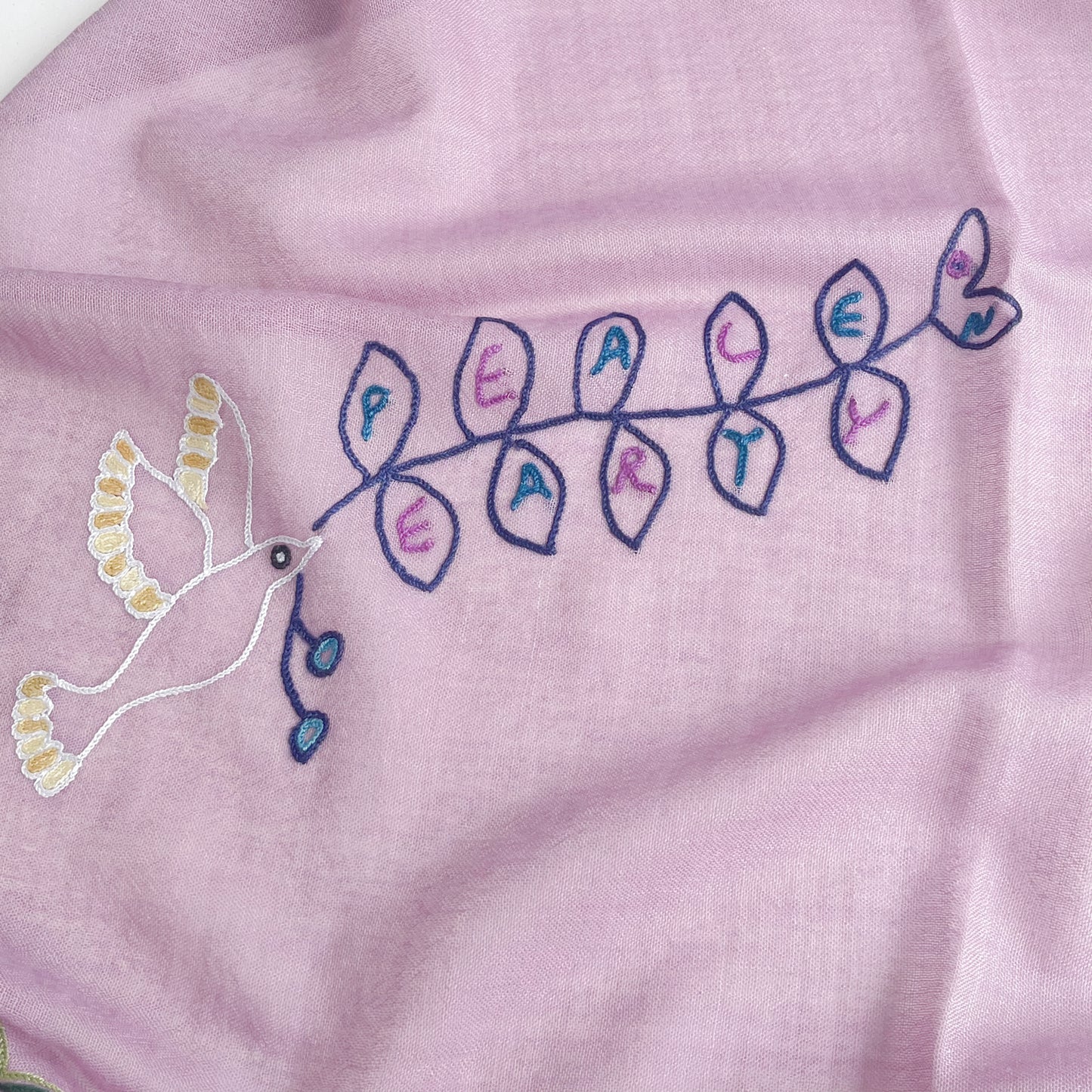 Peace On Earth Wool & Silk Hand-Embroidered Stole (Light Purple)