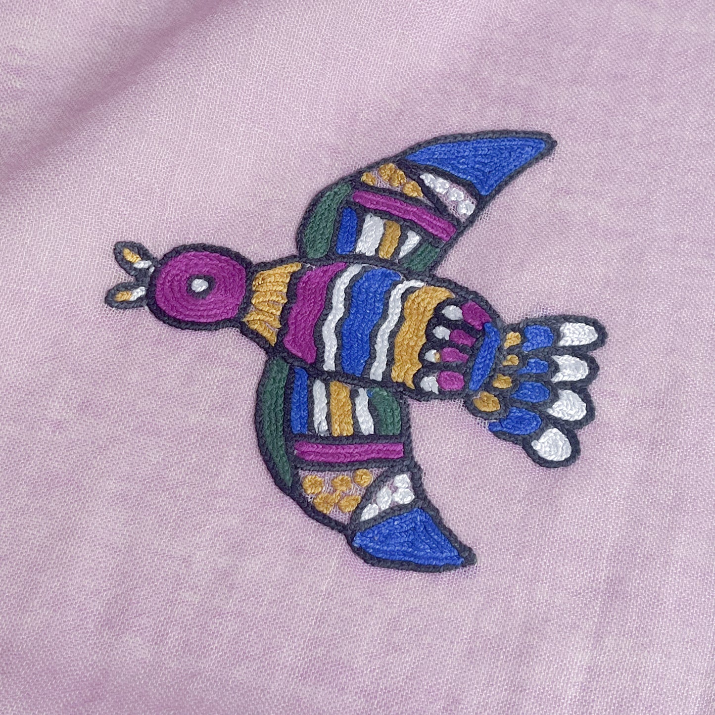 Peace On Earth Wool & Silk Hand-Embroidered Stole (Light Purple)